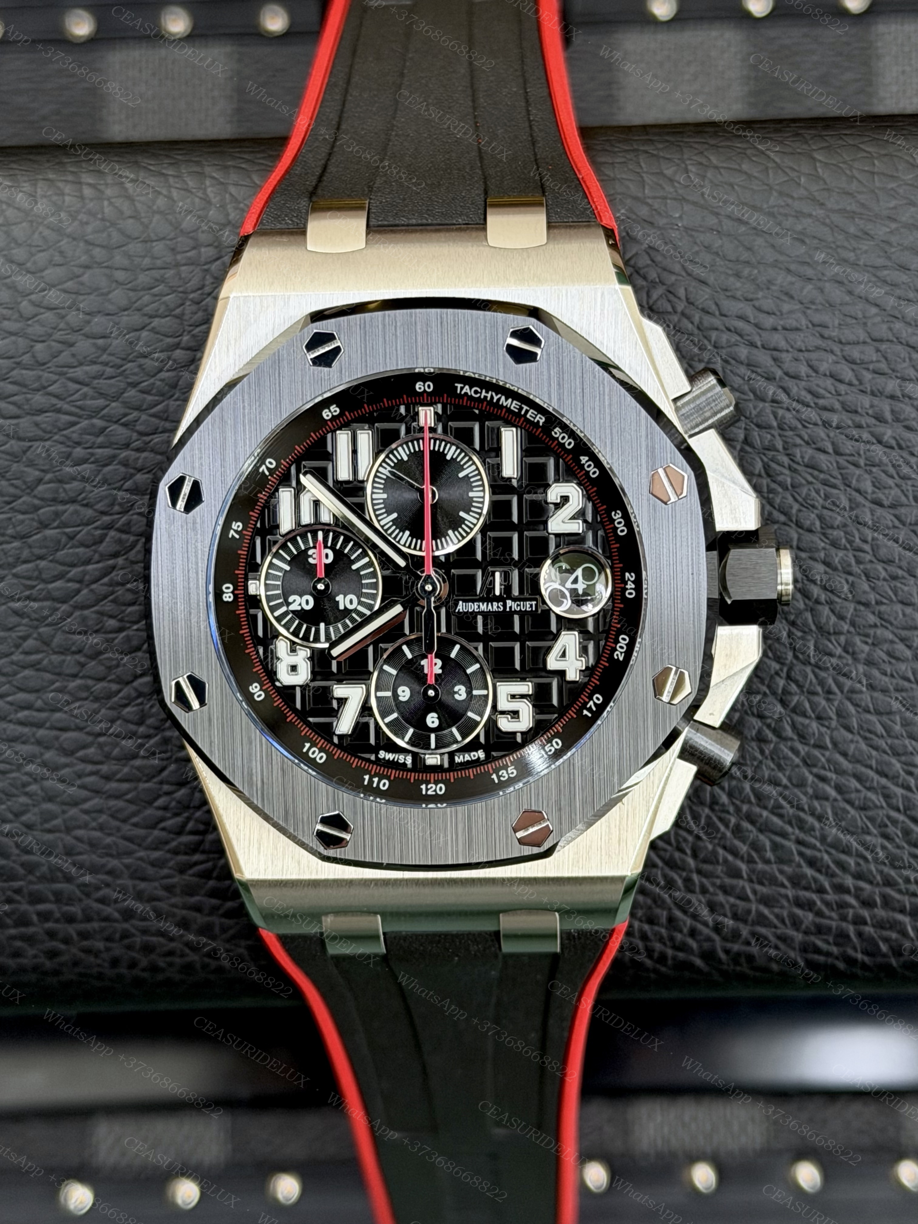Audemars Piguet Royal Oak Offshore 42mm Chrono Steel — Black Dial + Black/Red Rubber Strap (26470SO)