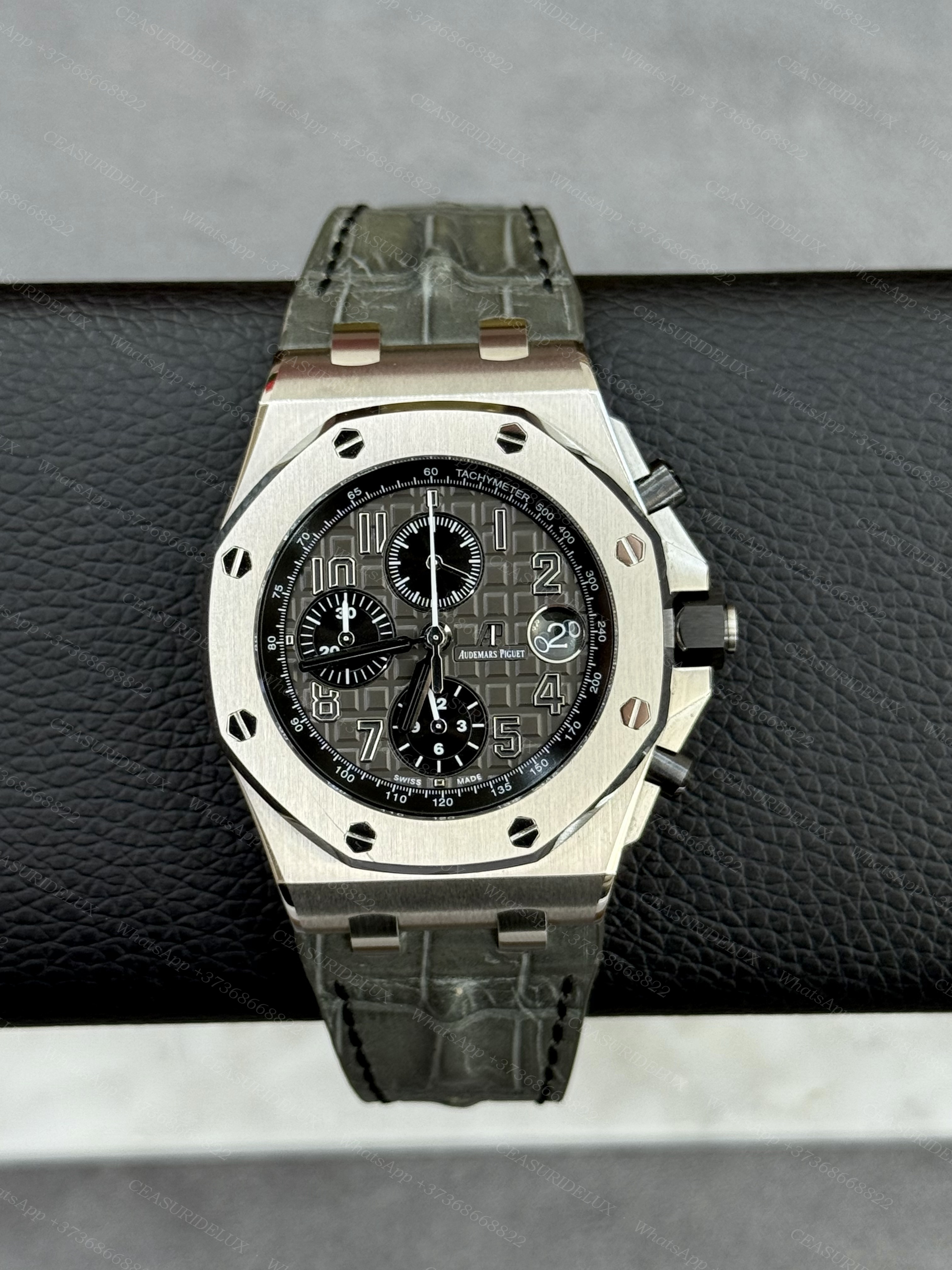 Audemars Piguet Royal Oak Offshore 42mm Chrono Steel — Grey 'Elephant' Dial + Grey Leather Strap (26470ST)