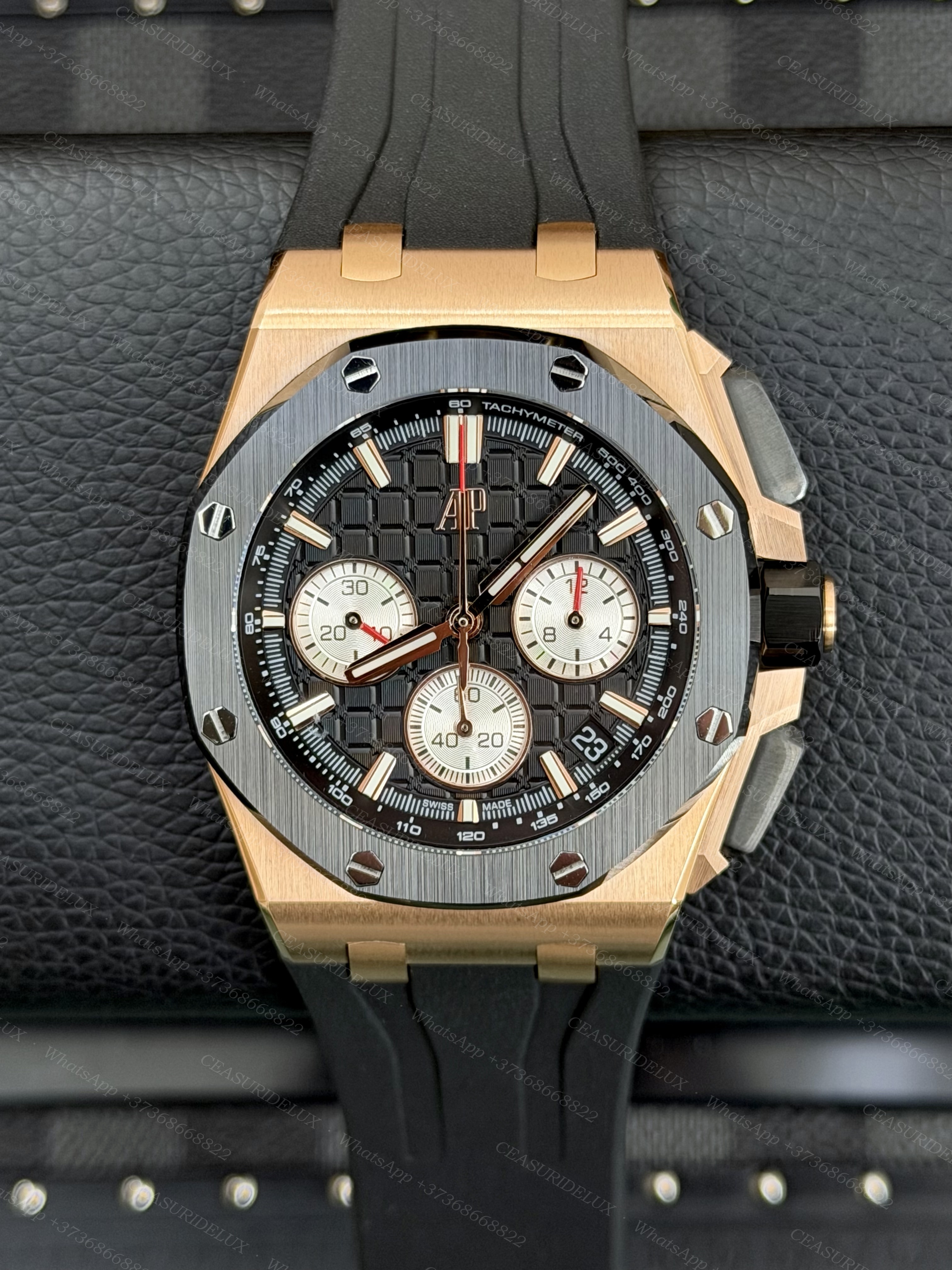 Audemars Piguet Royal Oak Offshore 43mm Chrono Pink Gold — Black Dial + Black Rubber Strap (26405OR)