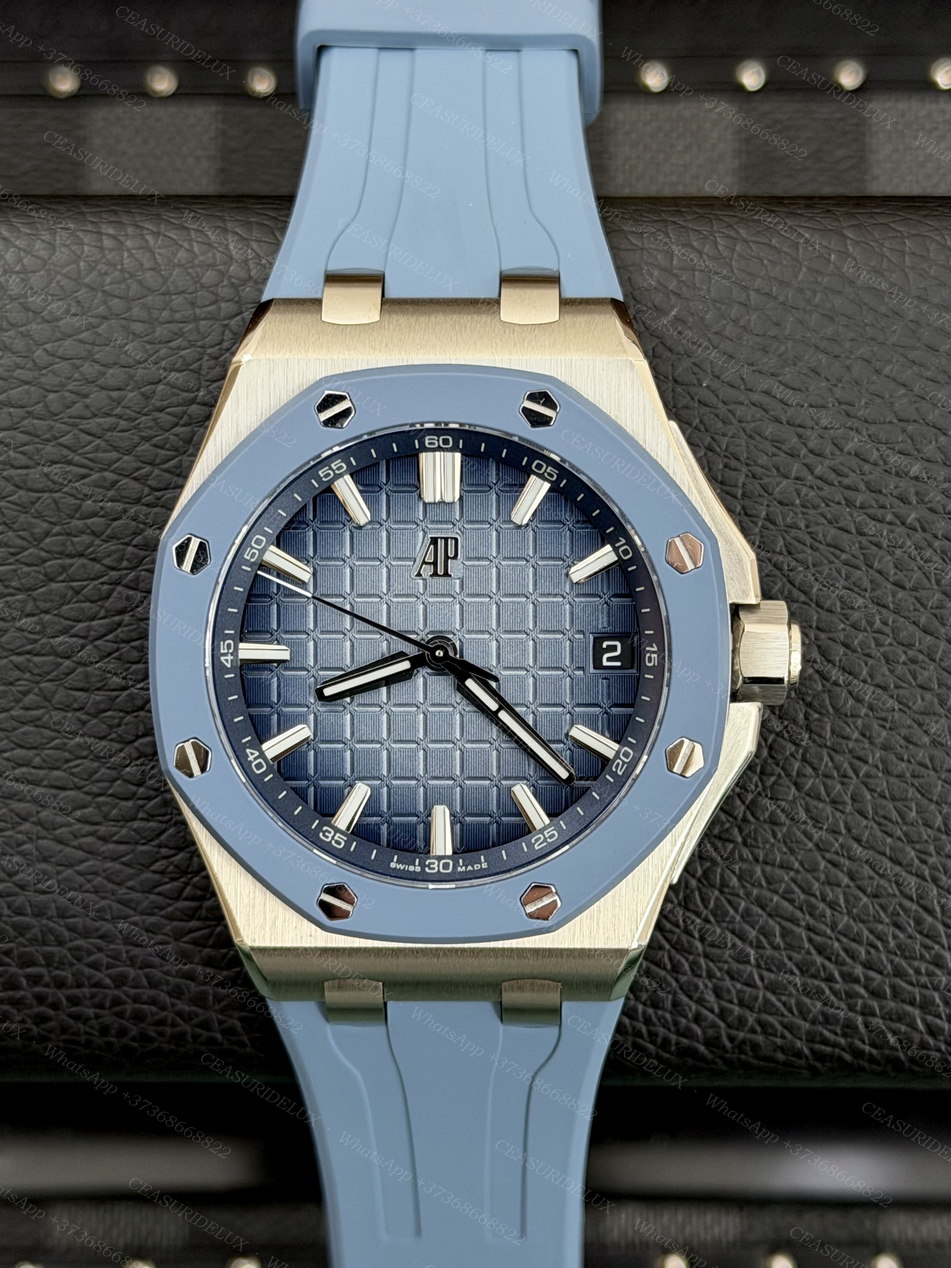 Audemars Piguet Royal Oak Selfwinding 41mm Steel — Light Blue Ceramic Bezel and Dial on Rubber