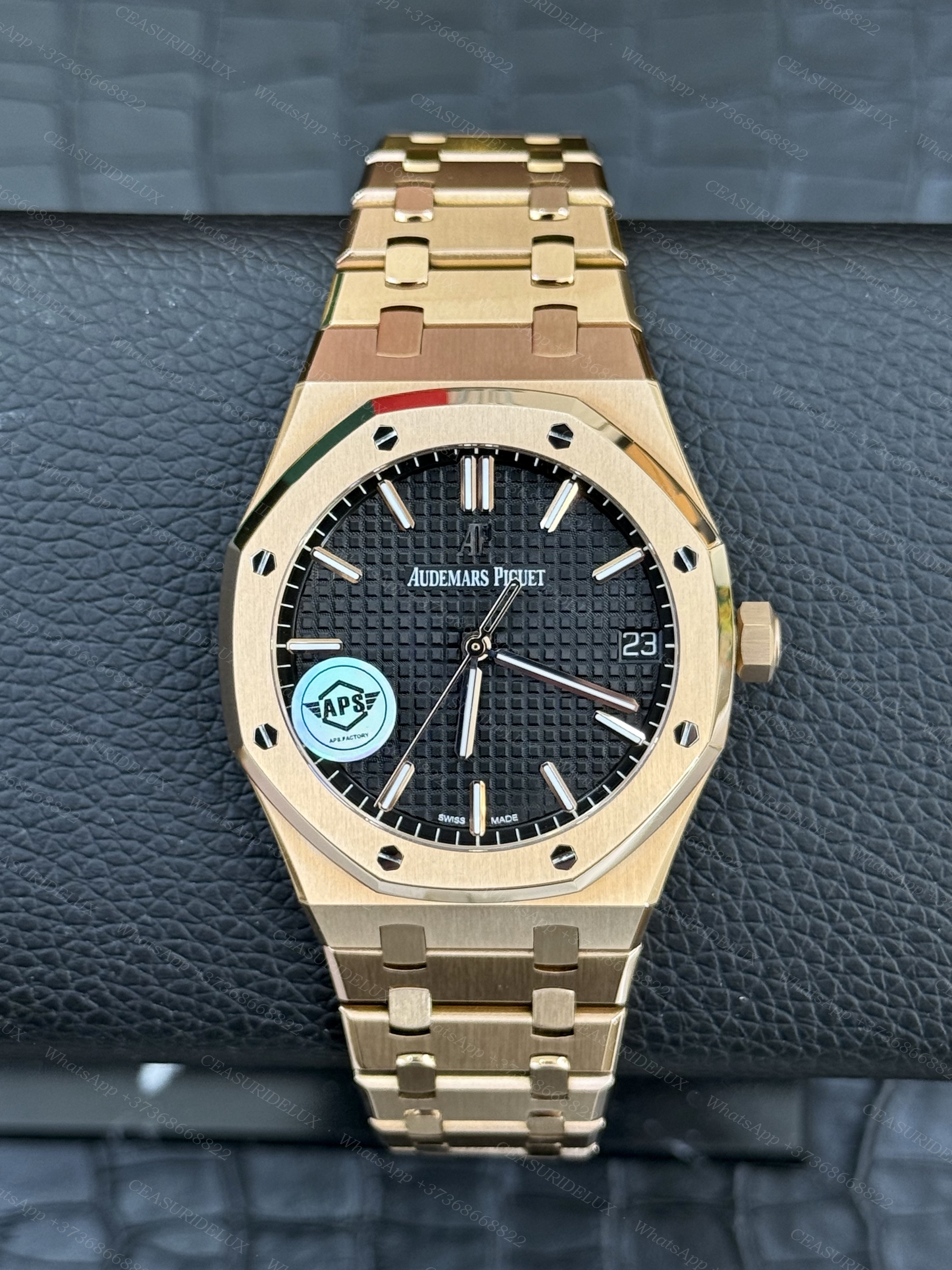 Audemars Piguet Royal Oak 41mm Pink Gold — Black 'Grande Tapisserie' Dial (15500OR)