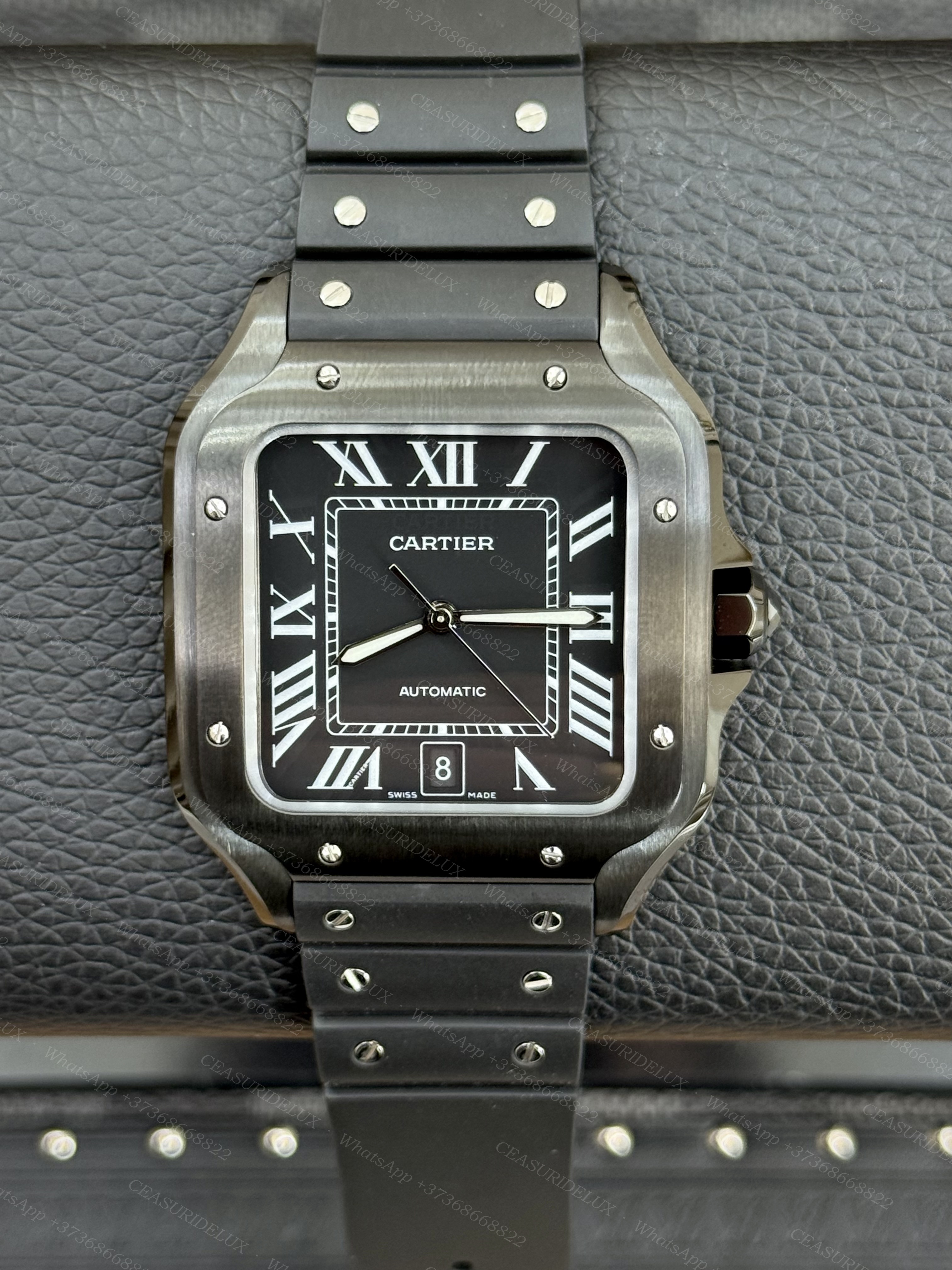 Cartier Santos de Cartier Large ADLC Steel — Black Dial on Rubber Strap (WSSA0039)