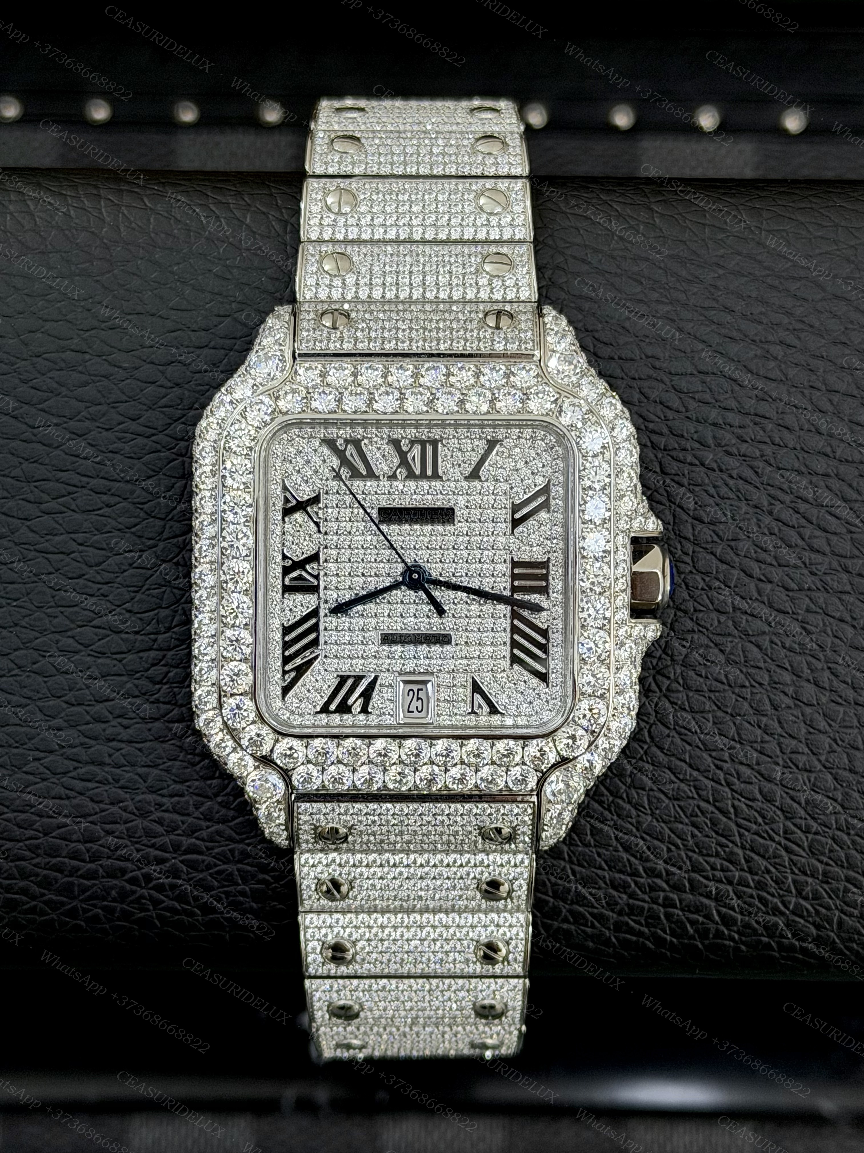 Cartier Santos de Cartier Large Steel — Aftermarket Pavé Diamond Set, Pavé Dial
