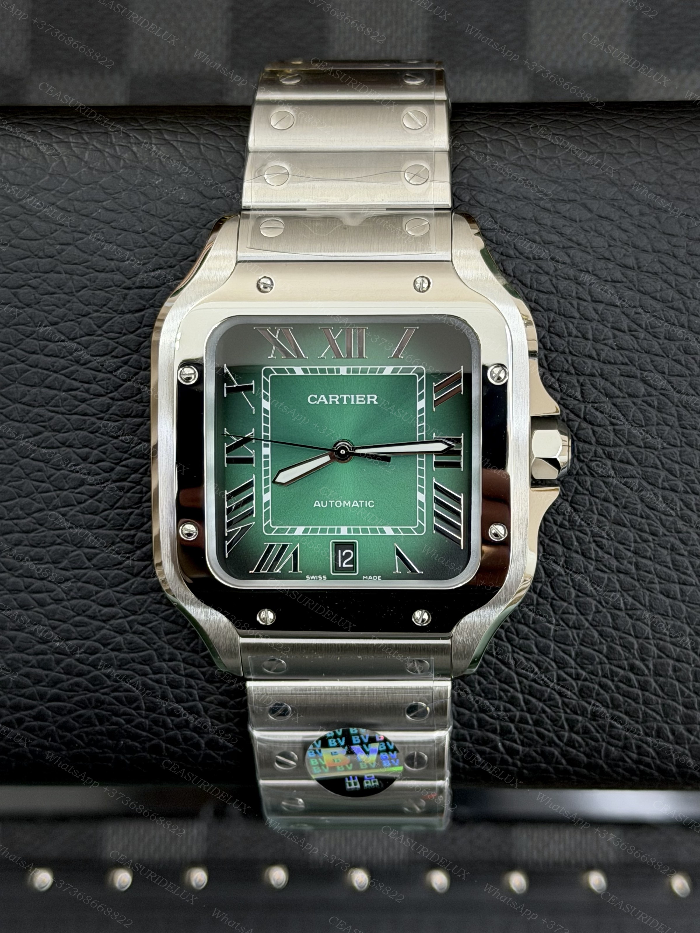 Cartier Santos de Cartier Large Steel — Green Sunburst Dial on Steel Bracelet (WSSA0061)