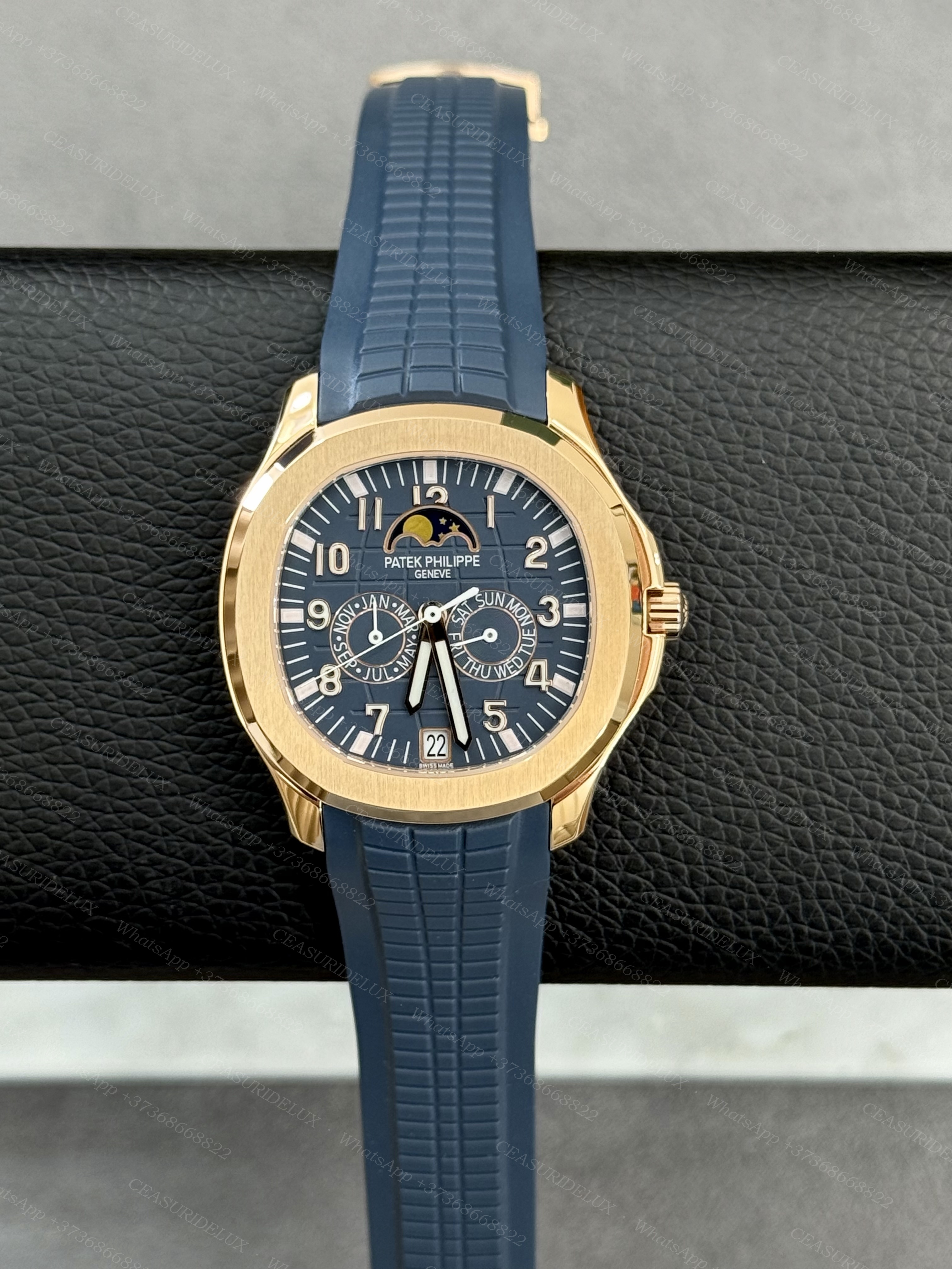 Patek Philippe Aquanaut Travel Time 5261R Rose Gold — Blue Embossed Dial + Composite Strap (5261R-001)