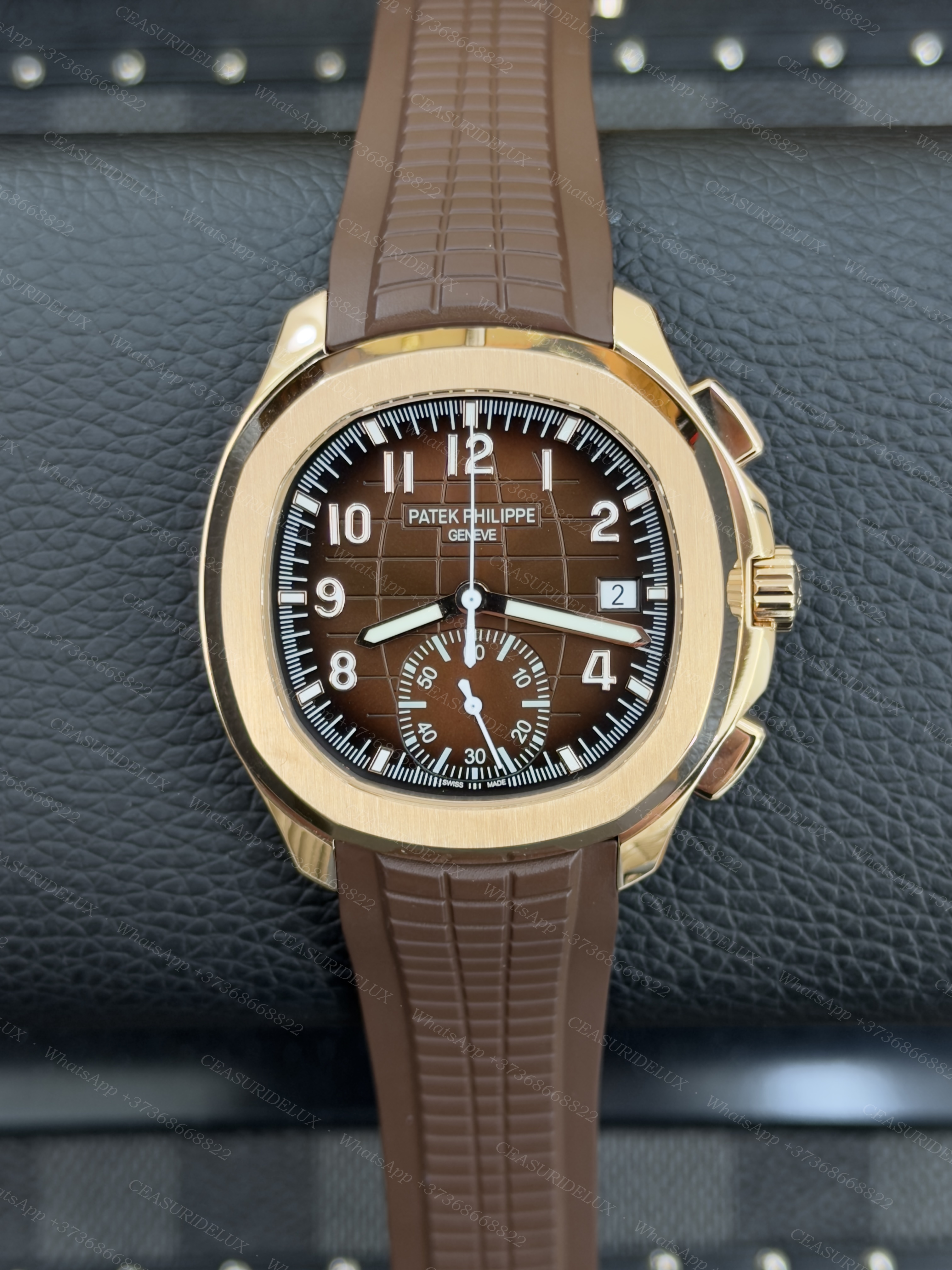 Patek Philippe Aquanaut Chronograph 5968R Rose Gold — Brown Embossed Dial + Composite Strap (5968R-001)