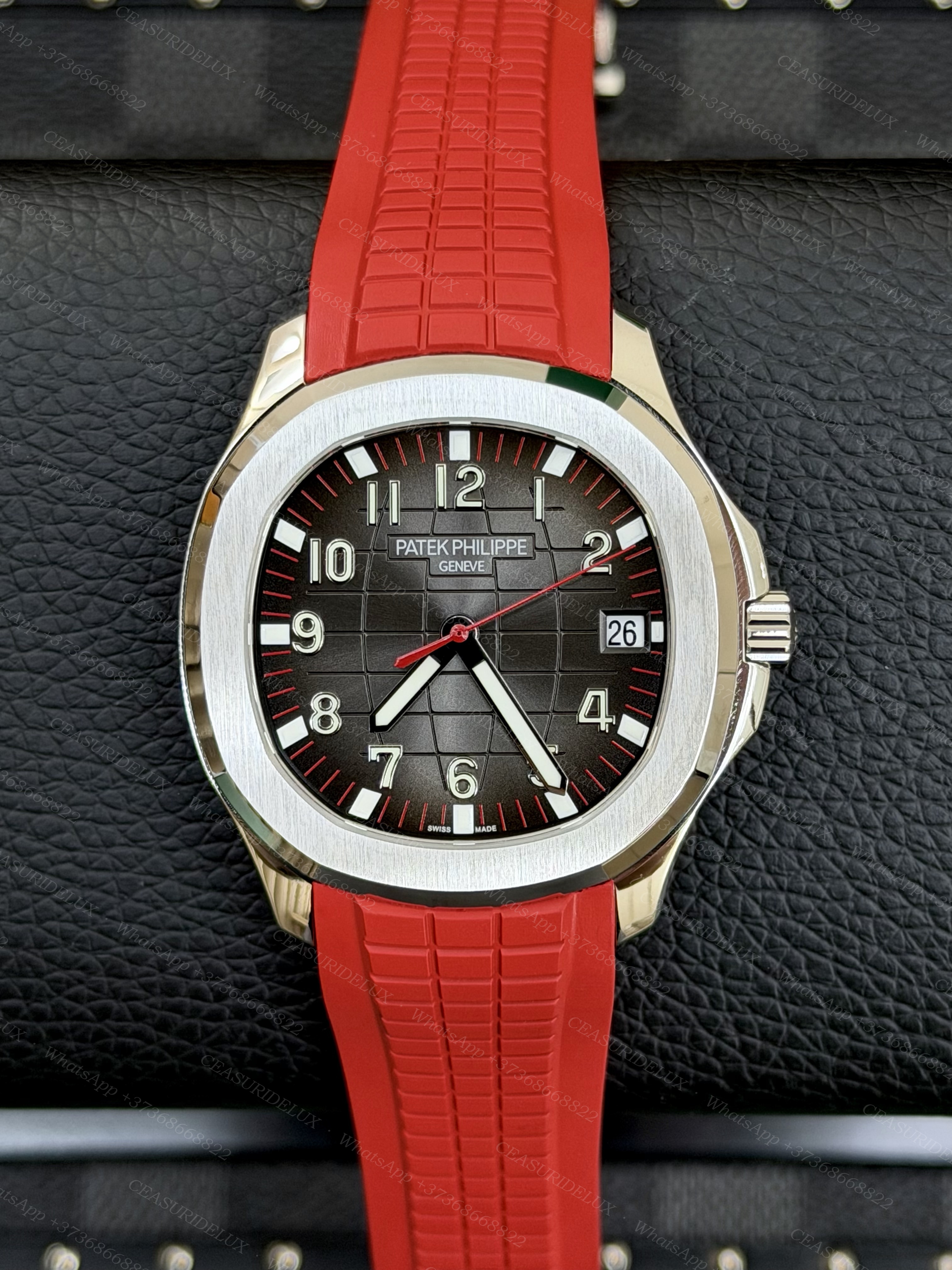 Patek Philippe Aquanaut 5167A Steel — Black Embossed Dial with Red Accents + Red Composite Strap (5167A)