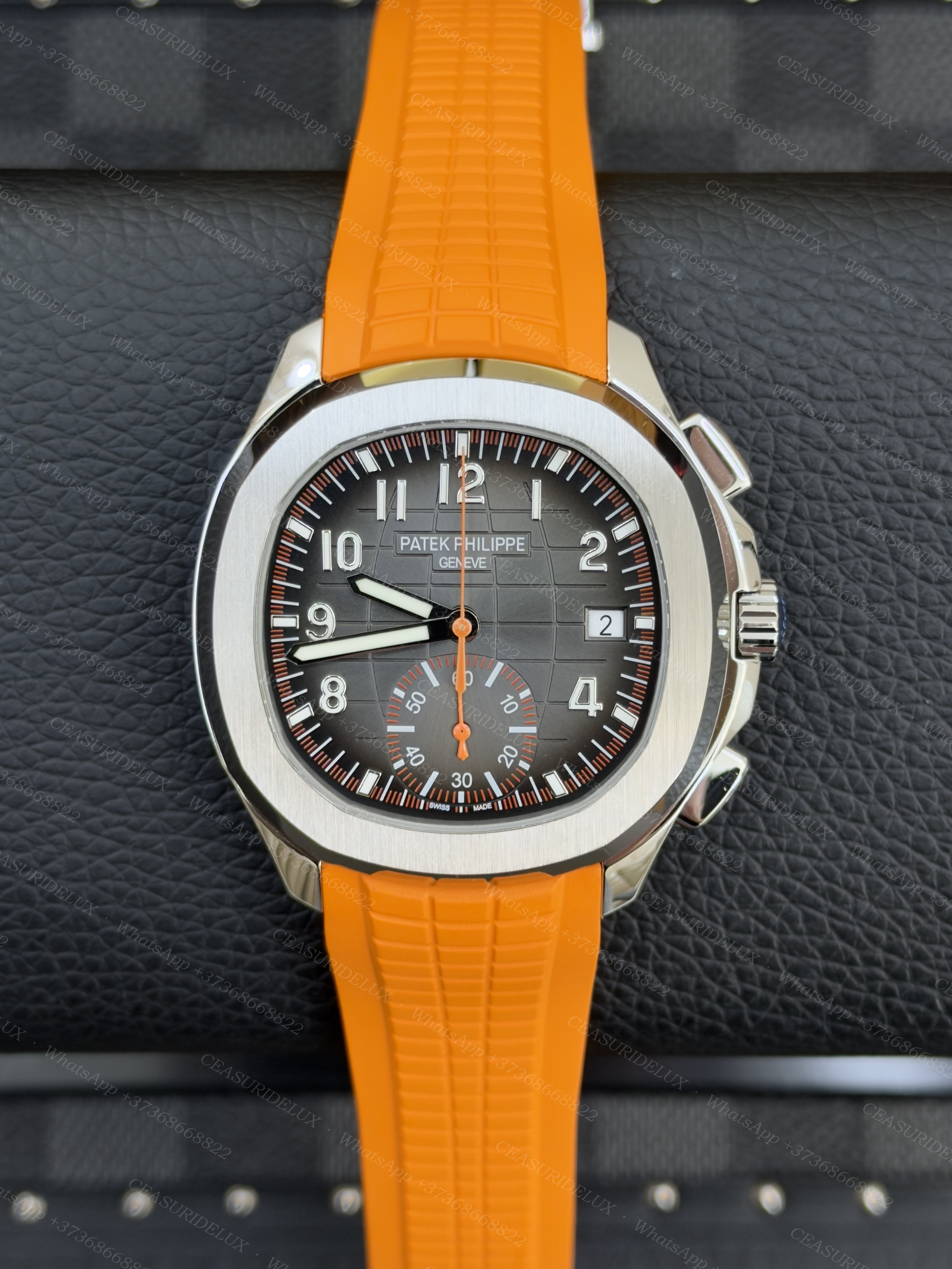 Patek Philippe Aquanaut Chronograph 5968A Steel — Black Embossed Dial with Orange Accents + Orange Composite Strap (5968A-001)