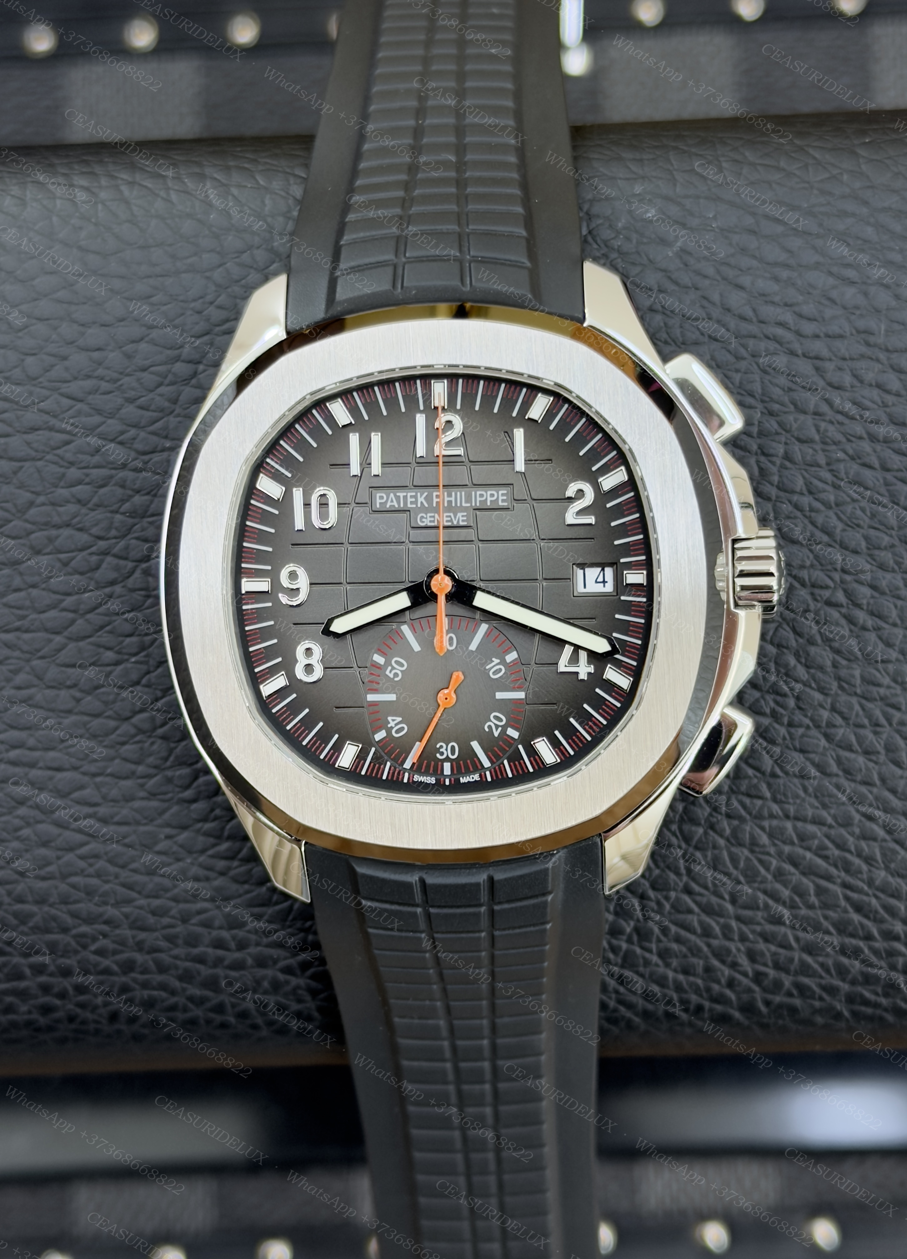 Patek Philippe Aquanaut Chronograph 5968A Steel — Grey Embossed Dial with Orange Accents + Black Composite Strap (5968A-001)