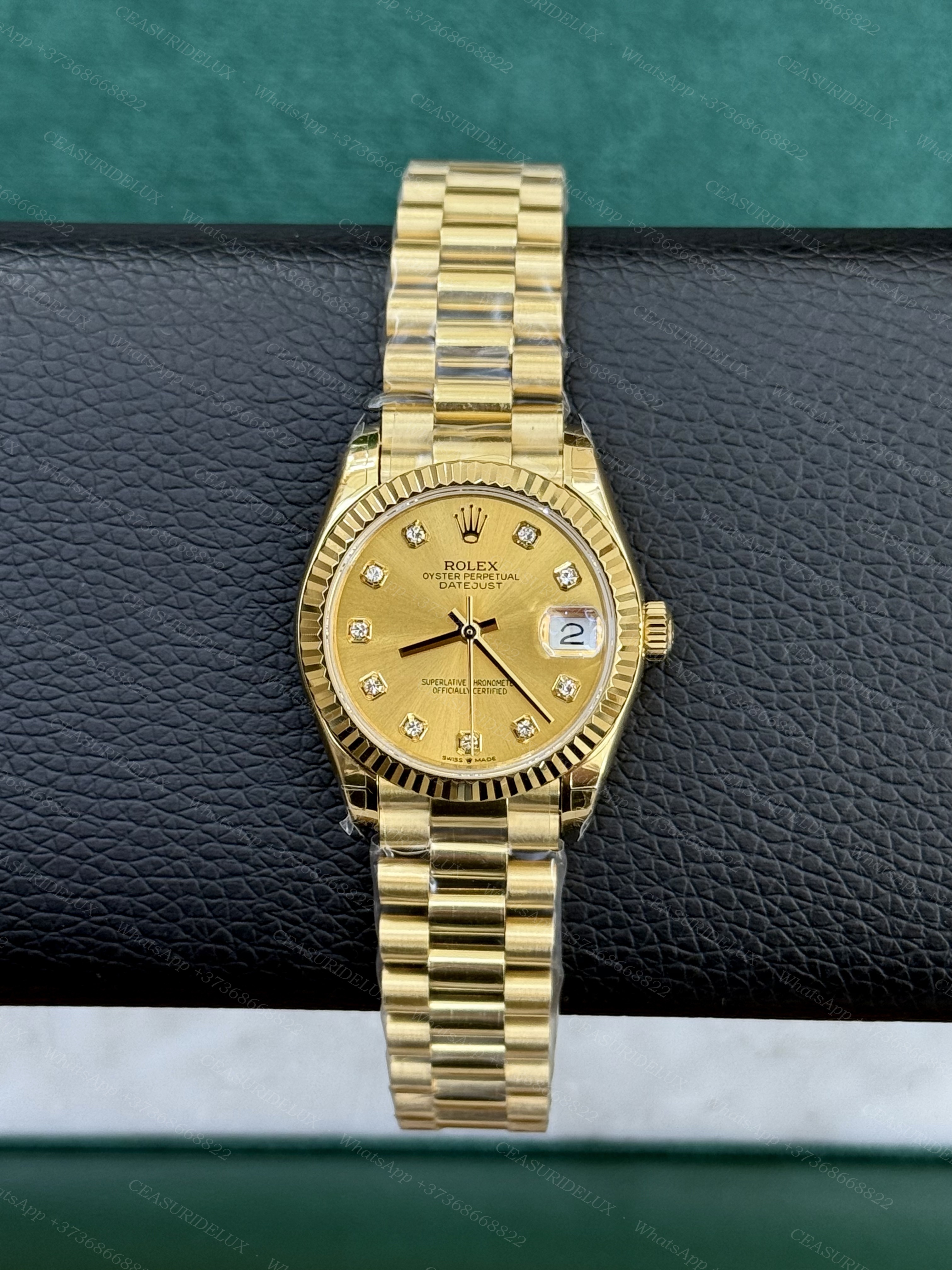Rolex Datejust 31 Yellow Gold — Champagne Diamond Dial + President (178278)