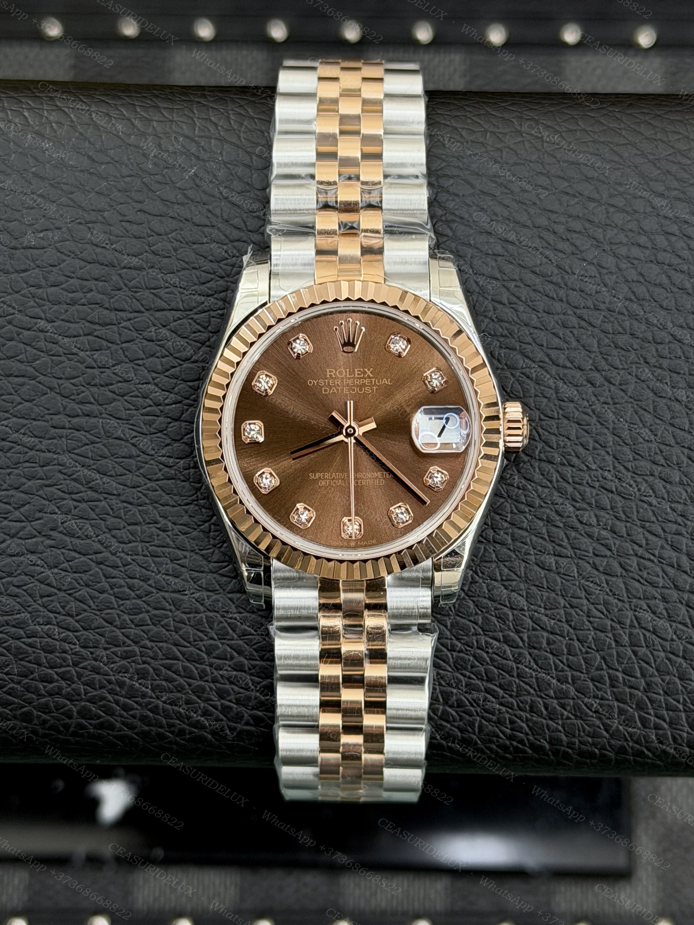 Rolex Datejust 31 Two-Tone Steel + Everose Gold — Chocolate Diamond Dial Background