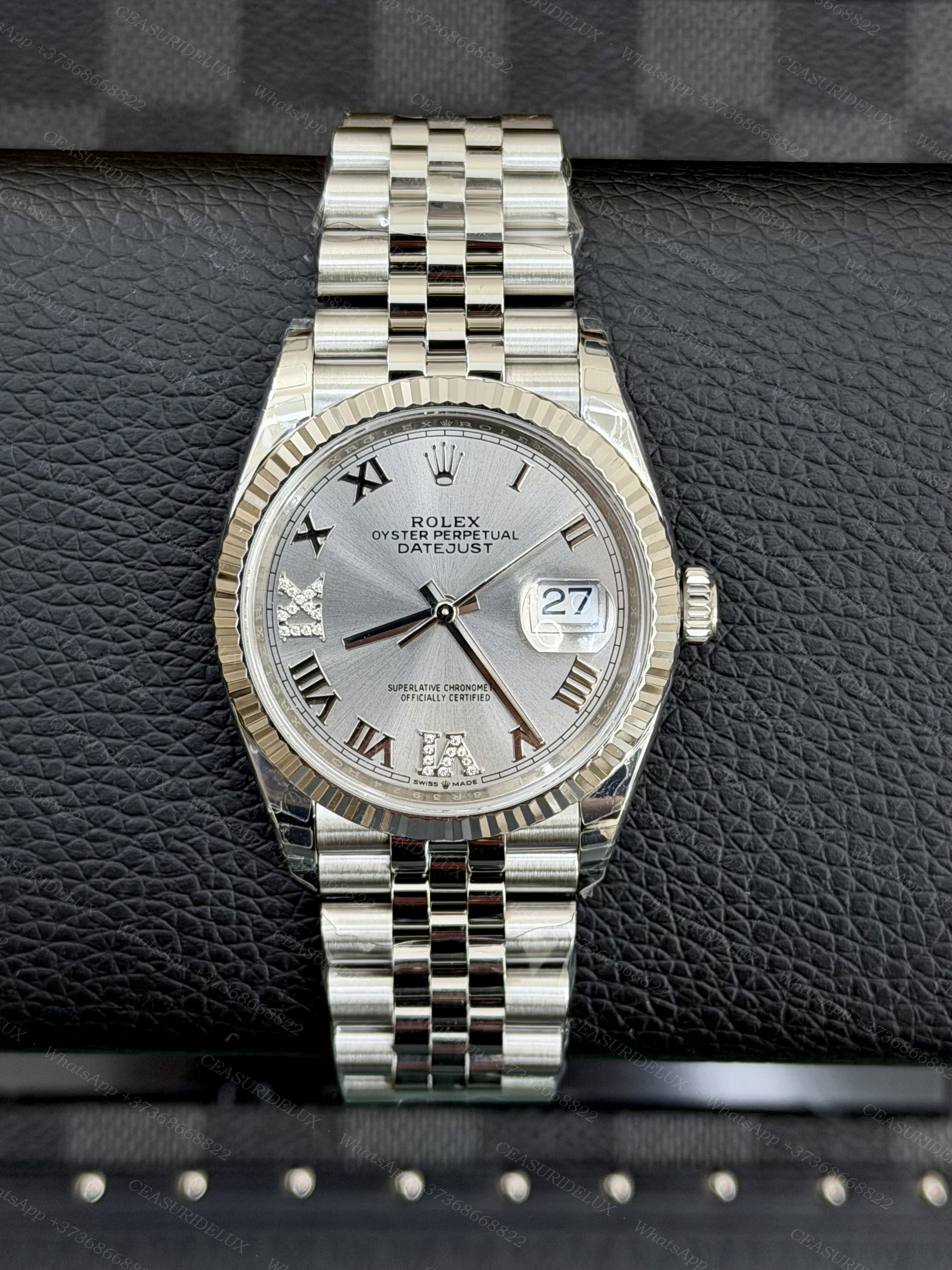 Rolex Datejust 36 Steel/White Gold — Silver Roman Diamond Dial + Jubilee (126234)