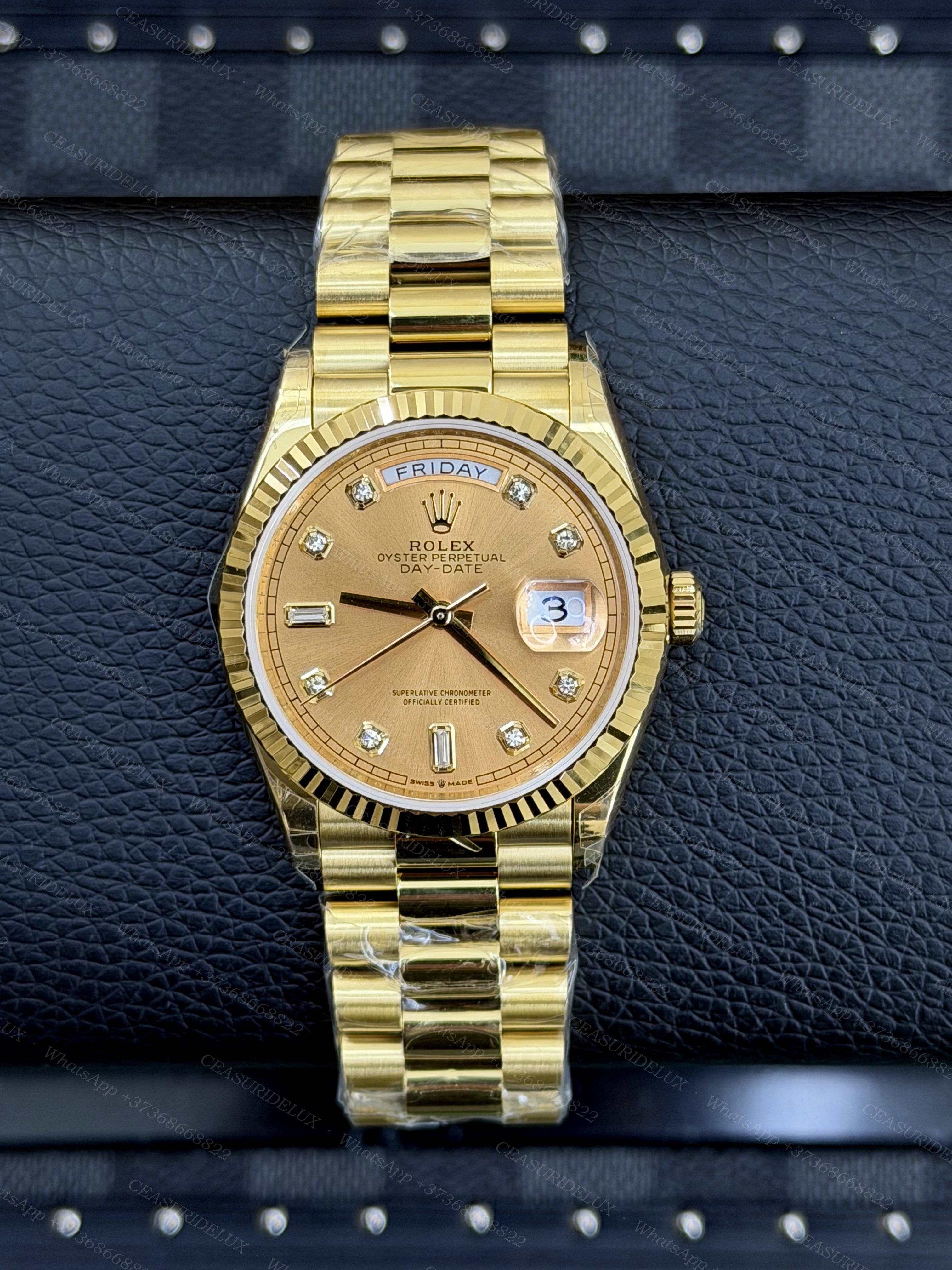 Rolex Day-Date 36 Yellow Gold — Champagne Diamond Dial + President (128238)