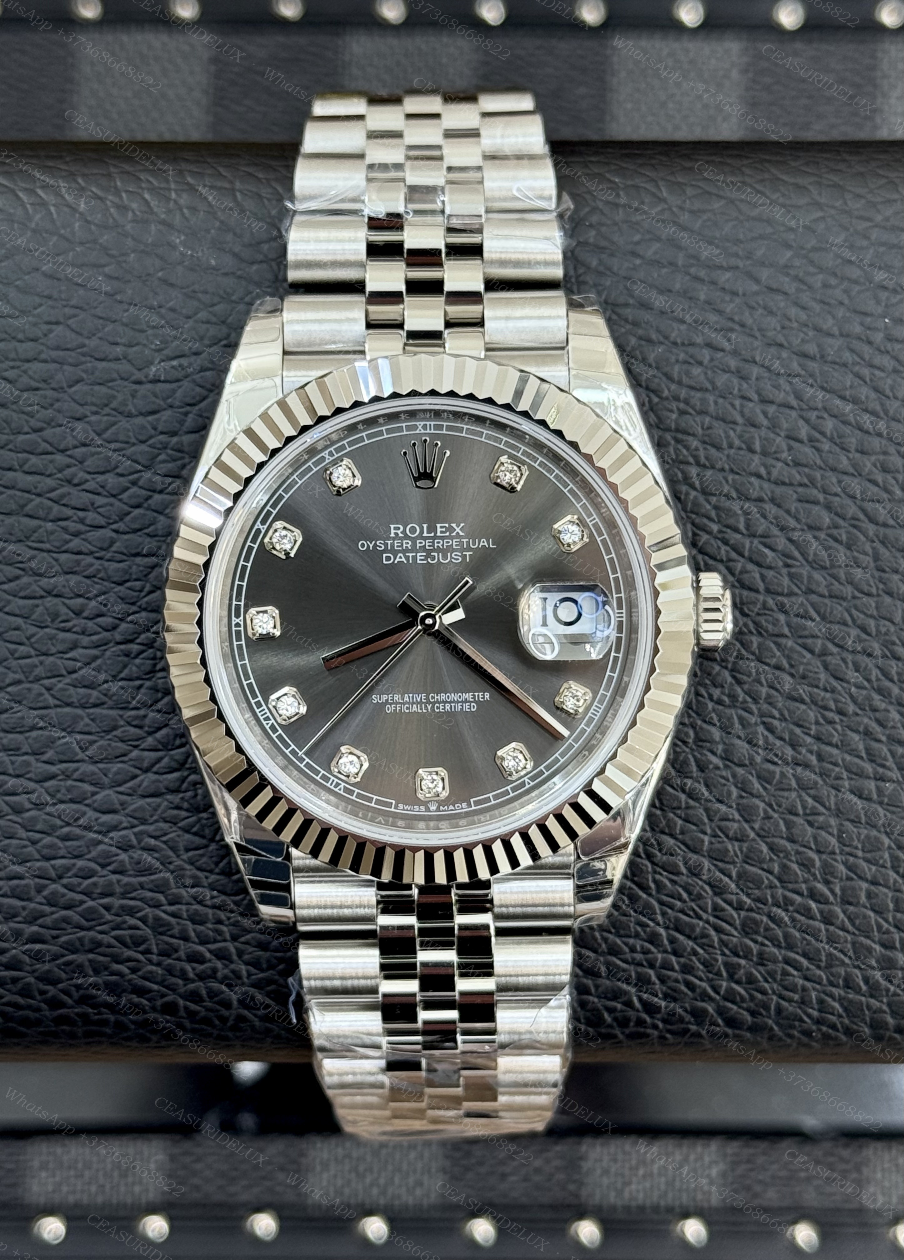 Rolex Datejust 41 Steel — Slate Diamond Dial + Jubilee (126334)