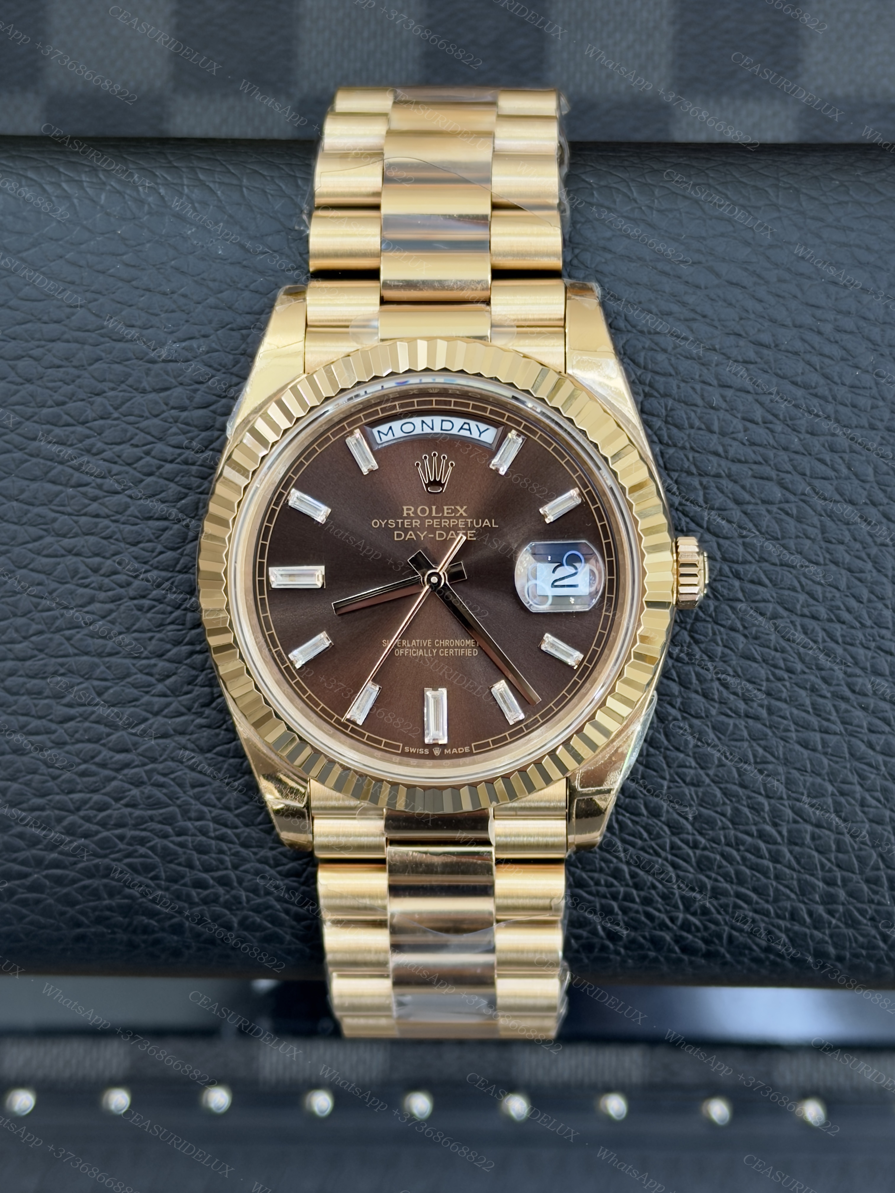 Rolex Day-Date 40 Yellow Gold — Chocolate Diamond Baguette Dial + President (228238)