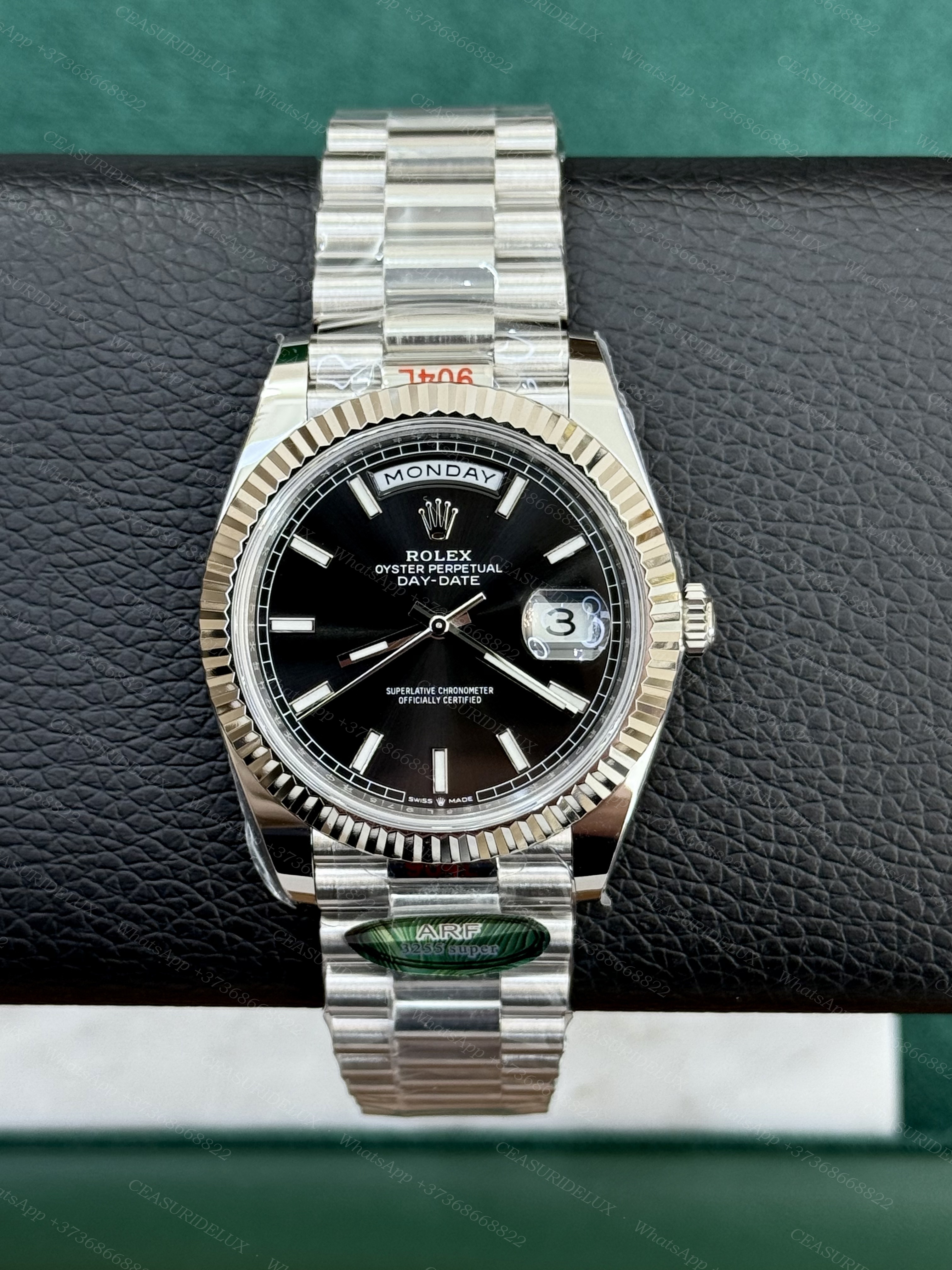 Rolex Day-Date 40 White Gold — Black Baton Dial + President (228239)