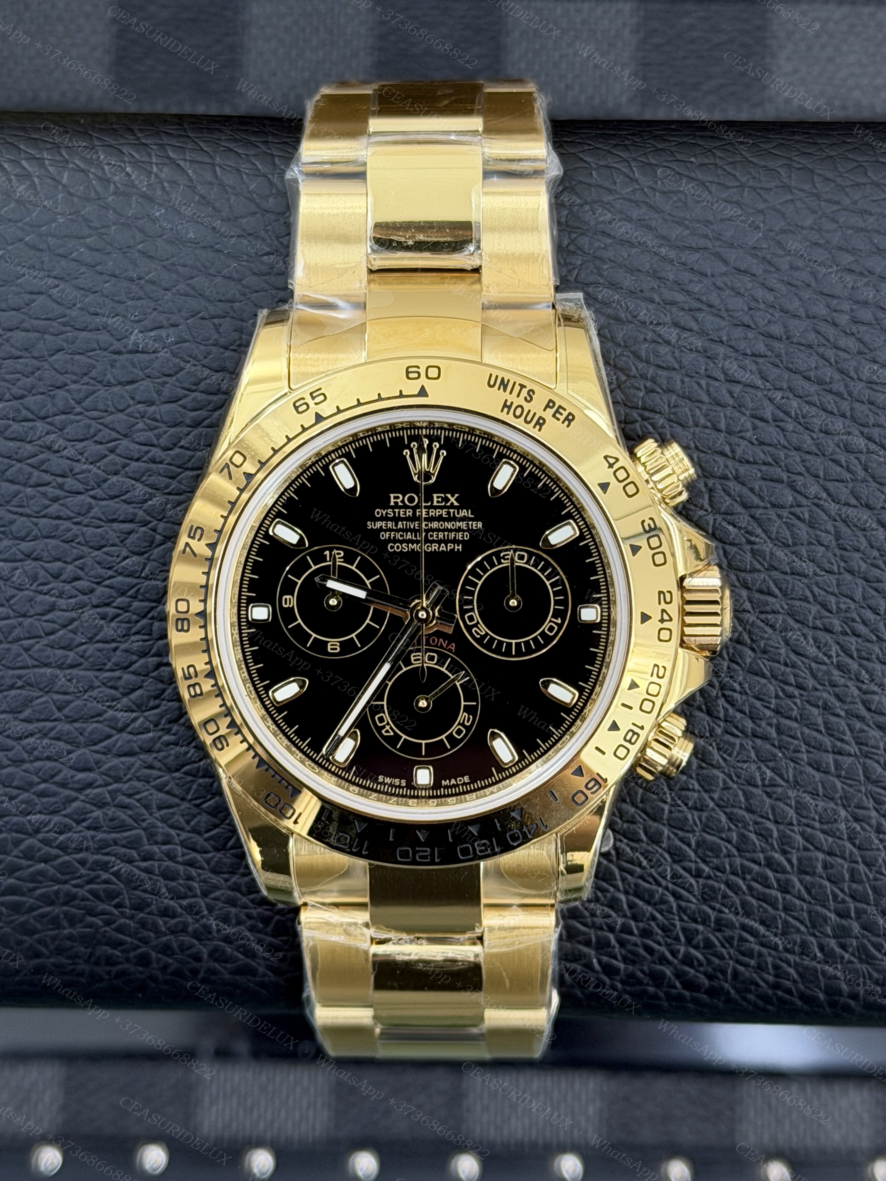 Rolex Daytona Yellow Gold — Black Dial + Engraved Bezel + Oyster (116508)