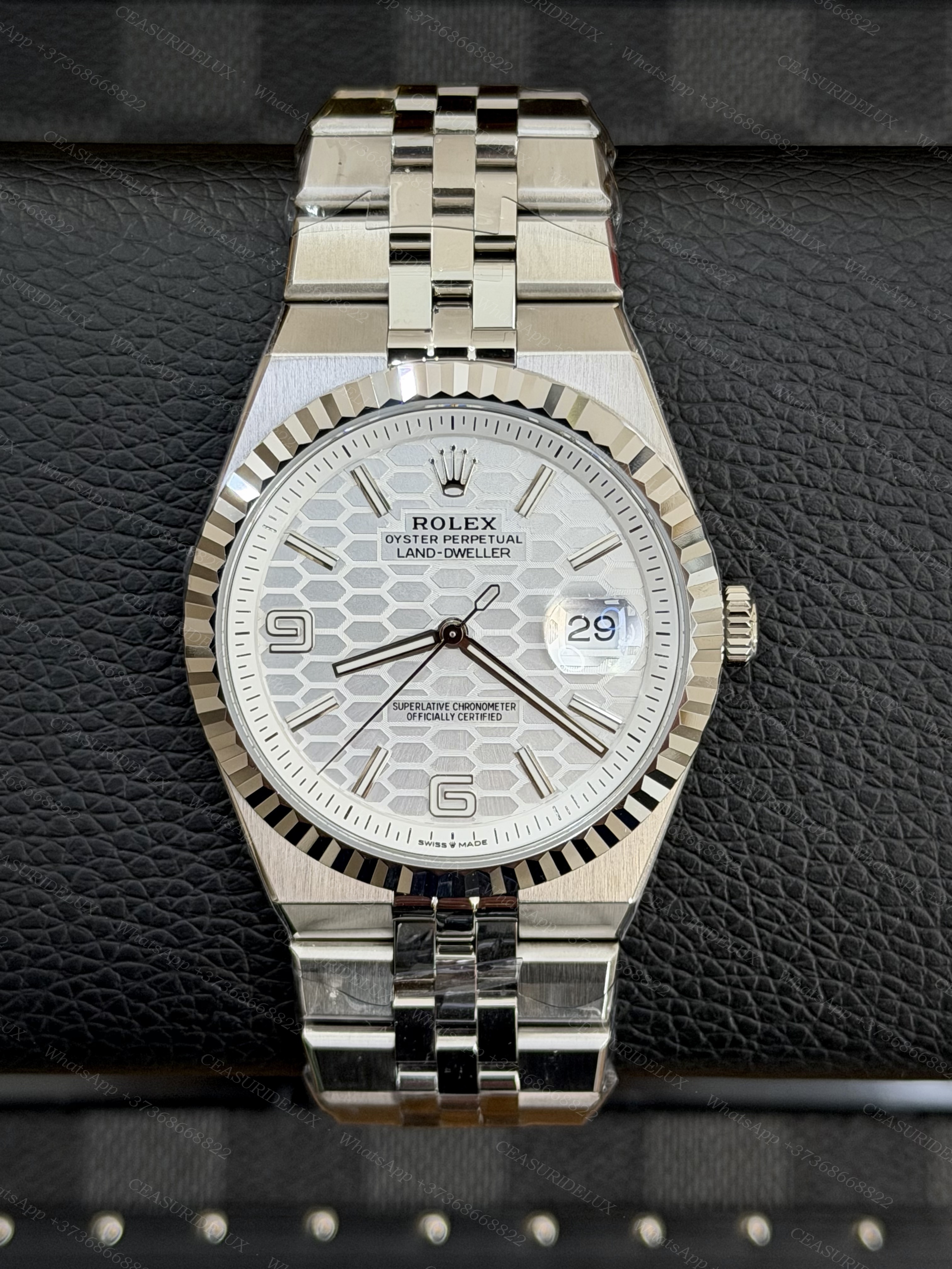Rolex Land-Dweller 40 Steel + White Gold Bezel — Silver Honeycomb Dial + Jubilee (127334)