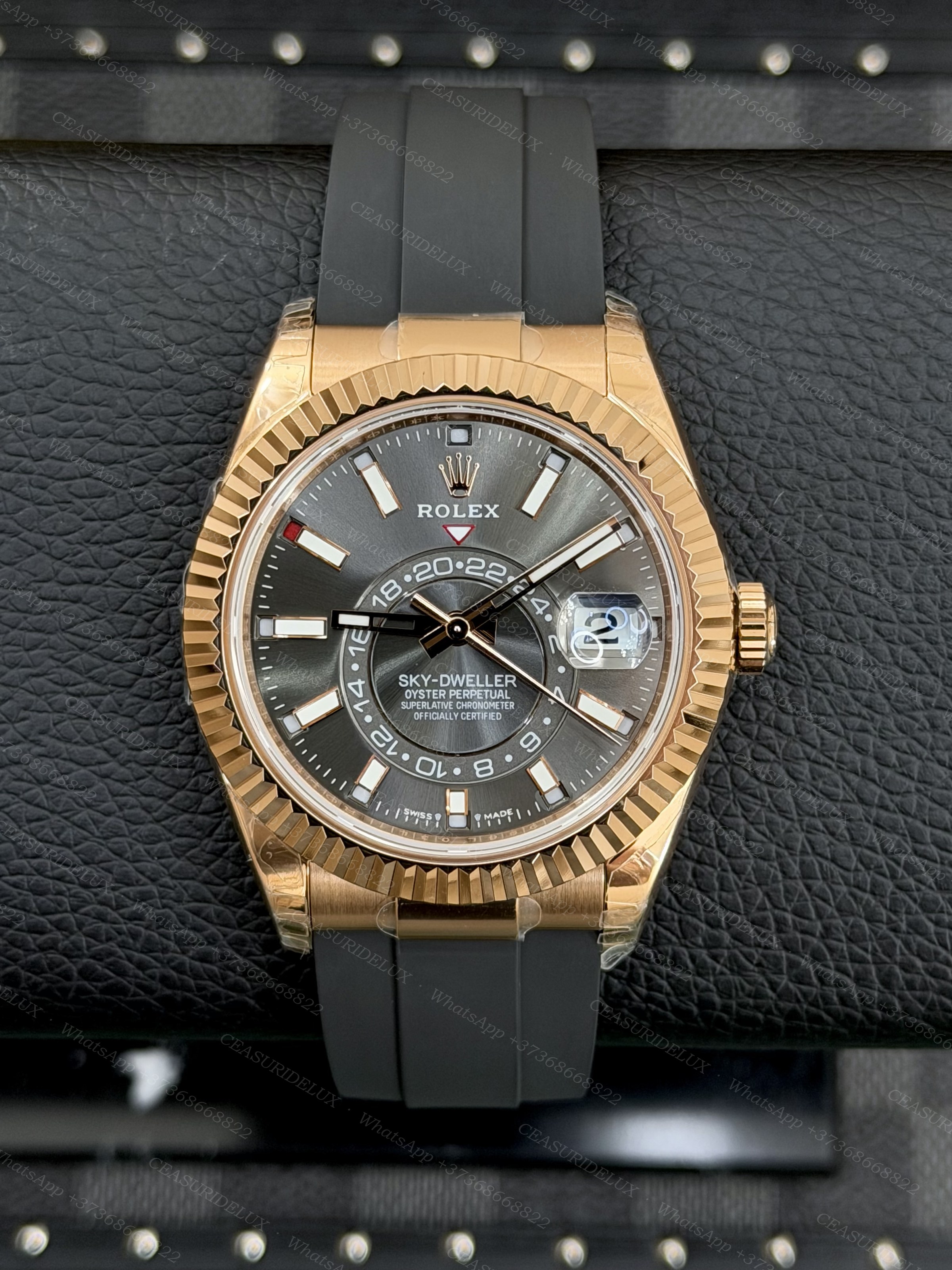 Rolex Sky-Dweller 18K Everose Gold — Slate Dial + Oysterflex (326235)