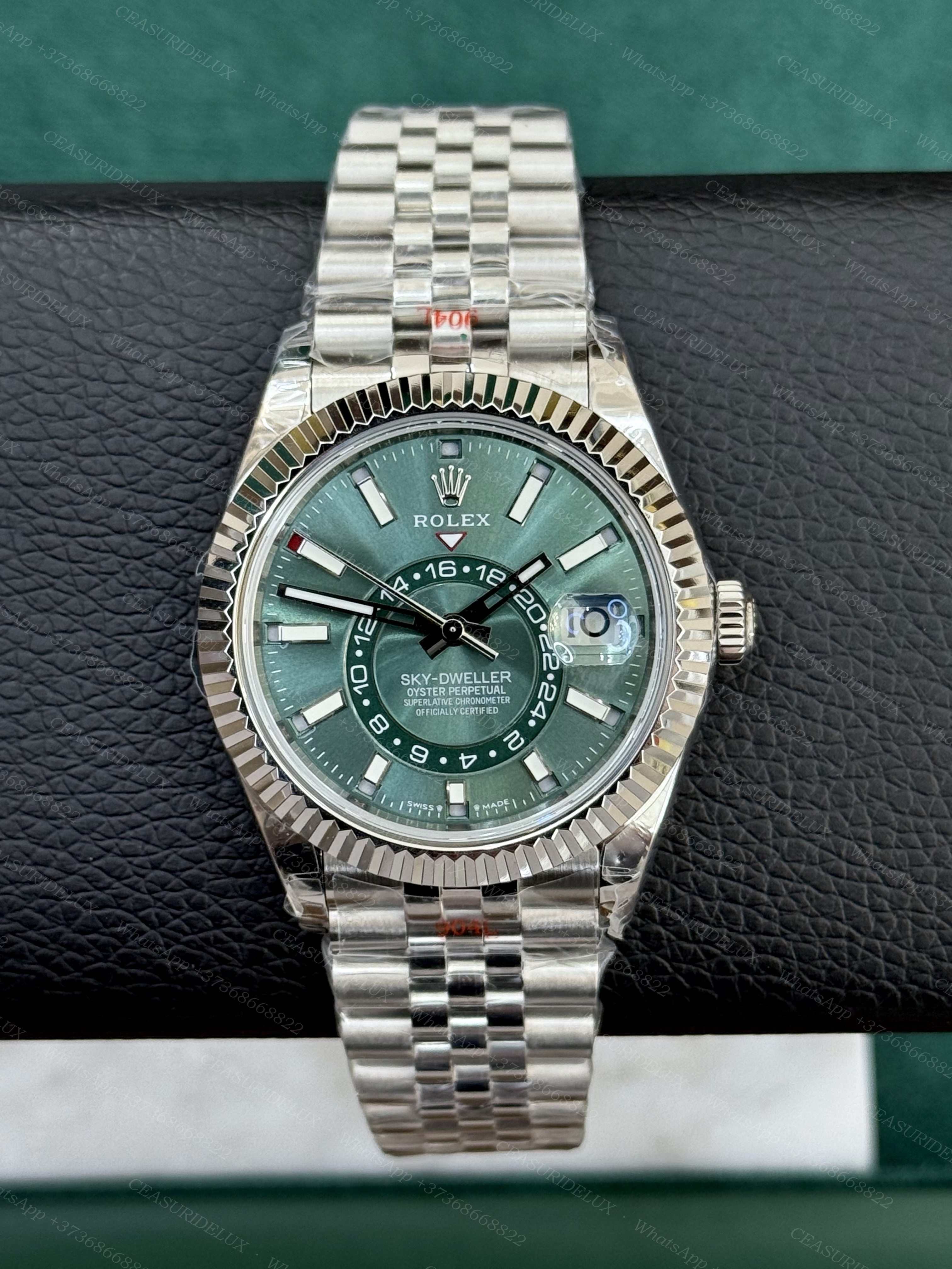 Rolex Sky-Dweller Steel + White Gold Bezel — Mint Green Dial + Jubilee (336934)