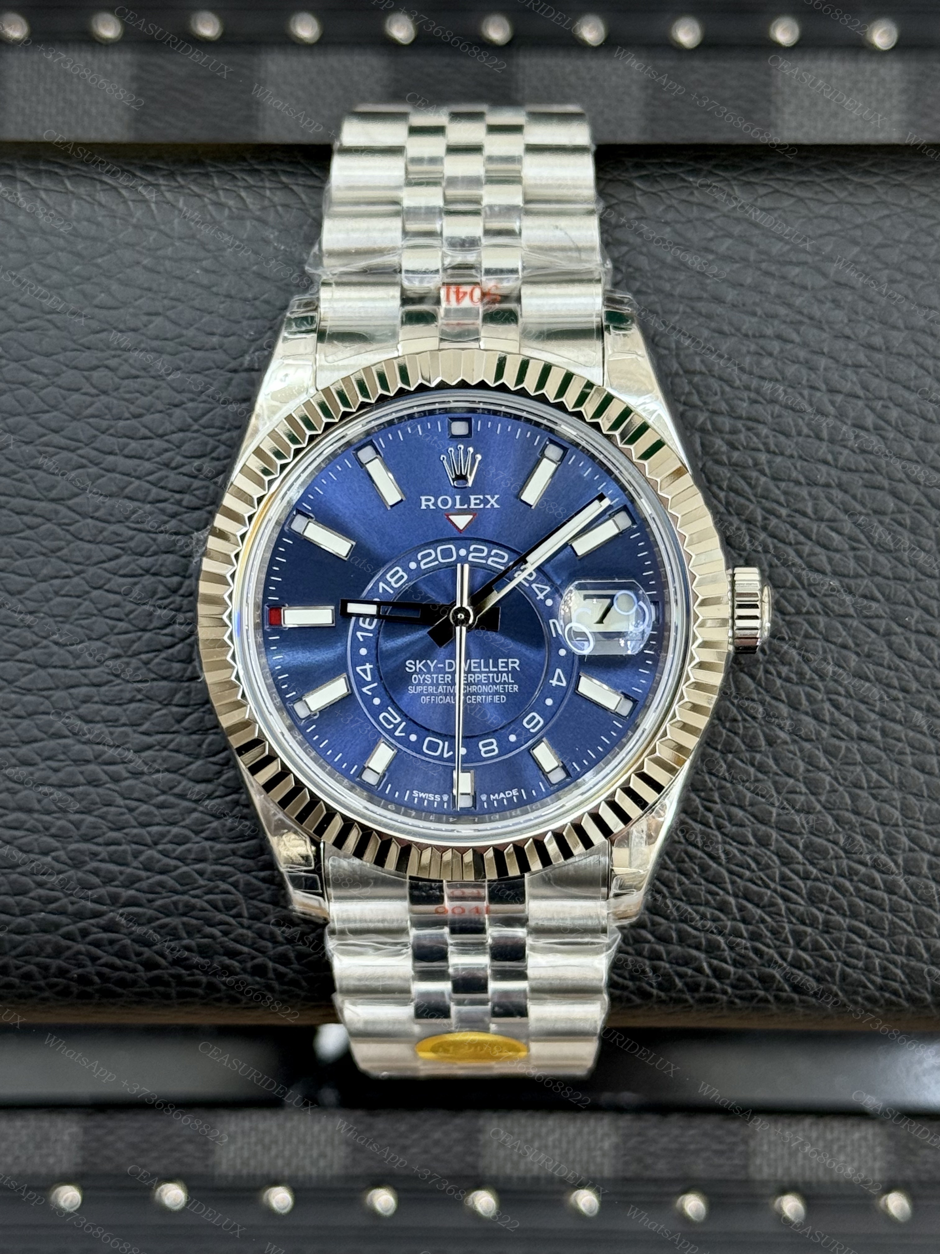 Rolex Sky-Dweller Steel + White Gold Bezel — Bright Blue Dial + Jubilee (326934)