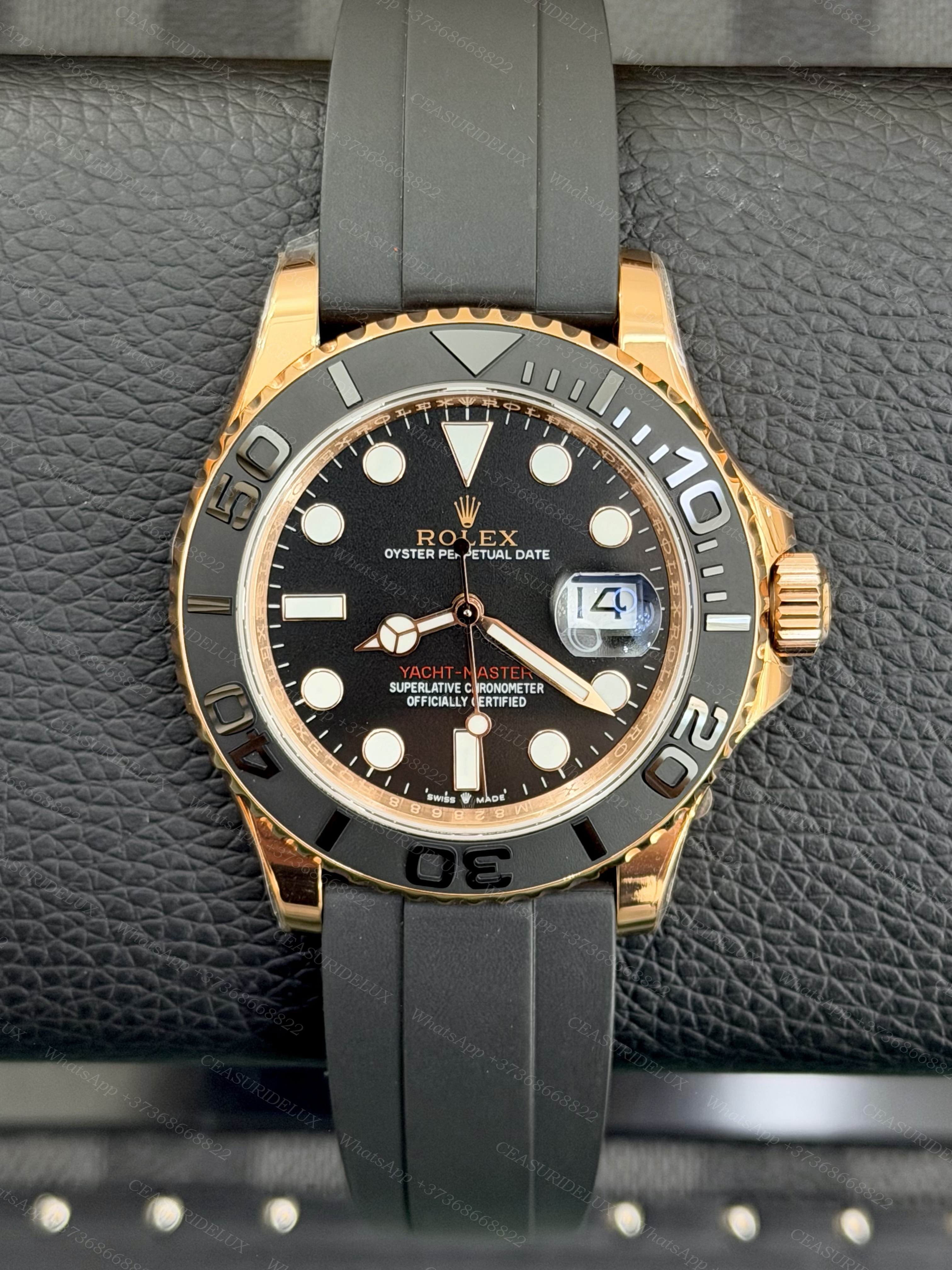 Rolex Yacht-Master 40 Everose Gold — Black Dial + Black Cerachrom + Oysterflex (116655)