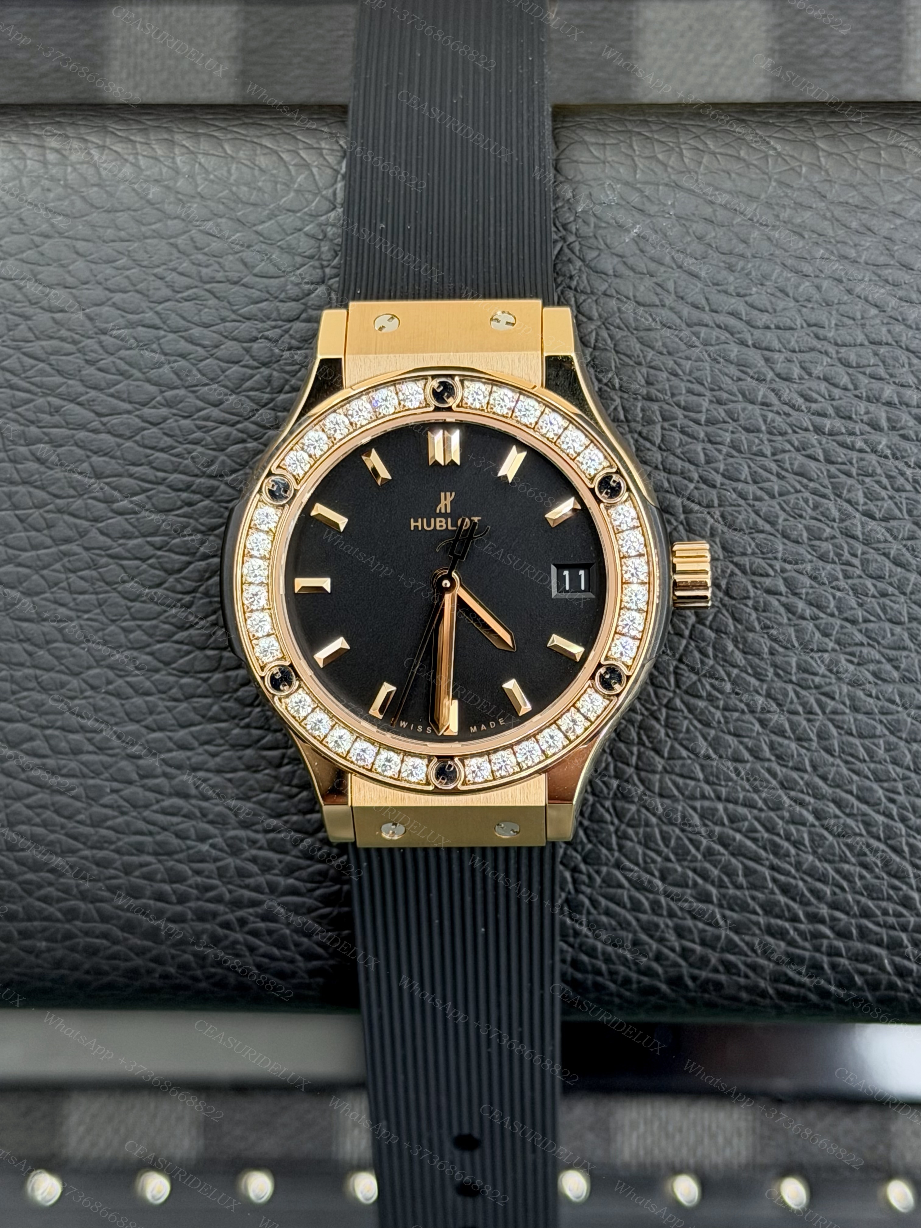 Hublot Classic Fusion 33mm King Gold Diamonds — Black Dial + Rubber Strap (581.OX.1181.RX.1104)