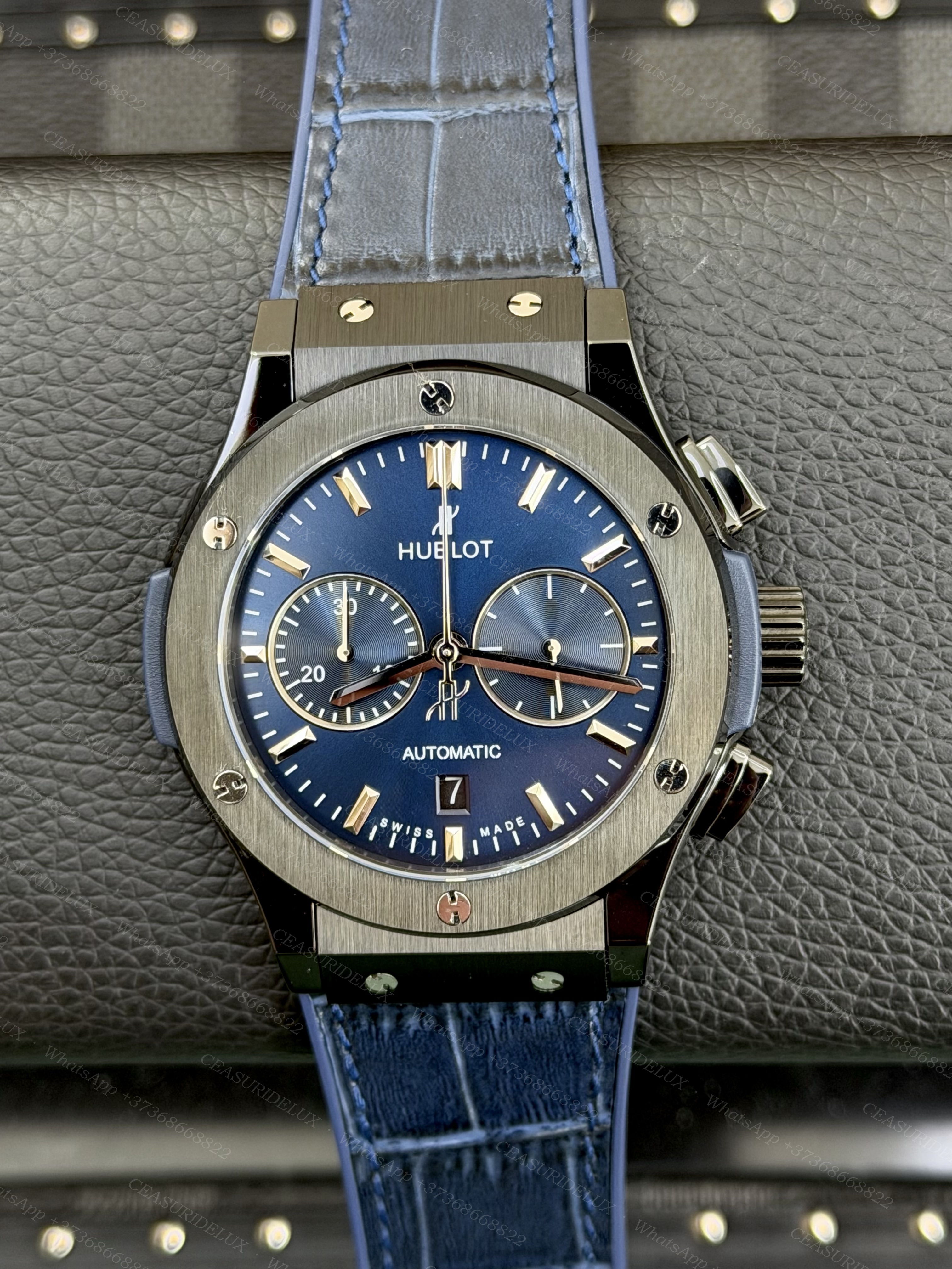 Hublot Classic Fusion Chronograph 45mm Black Ceramic — Blue Dial + Alligator Strap (521.CM.7170.LR)