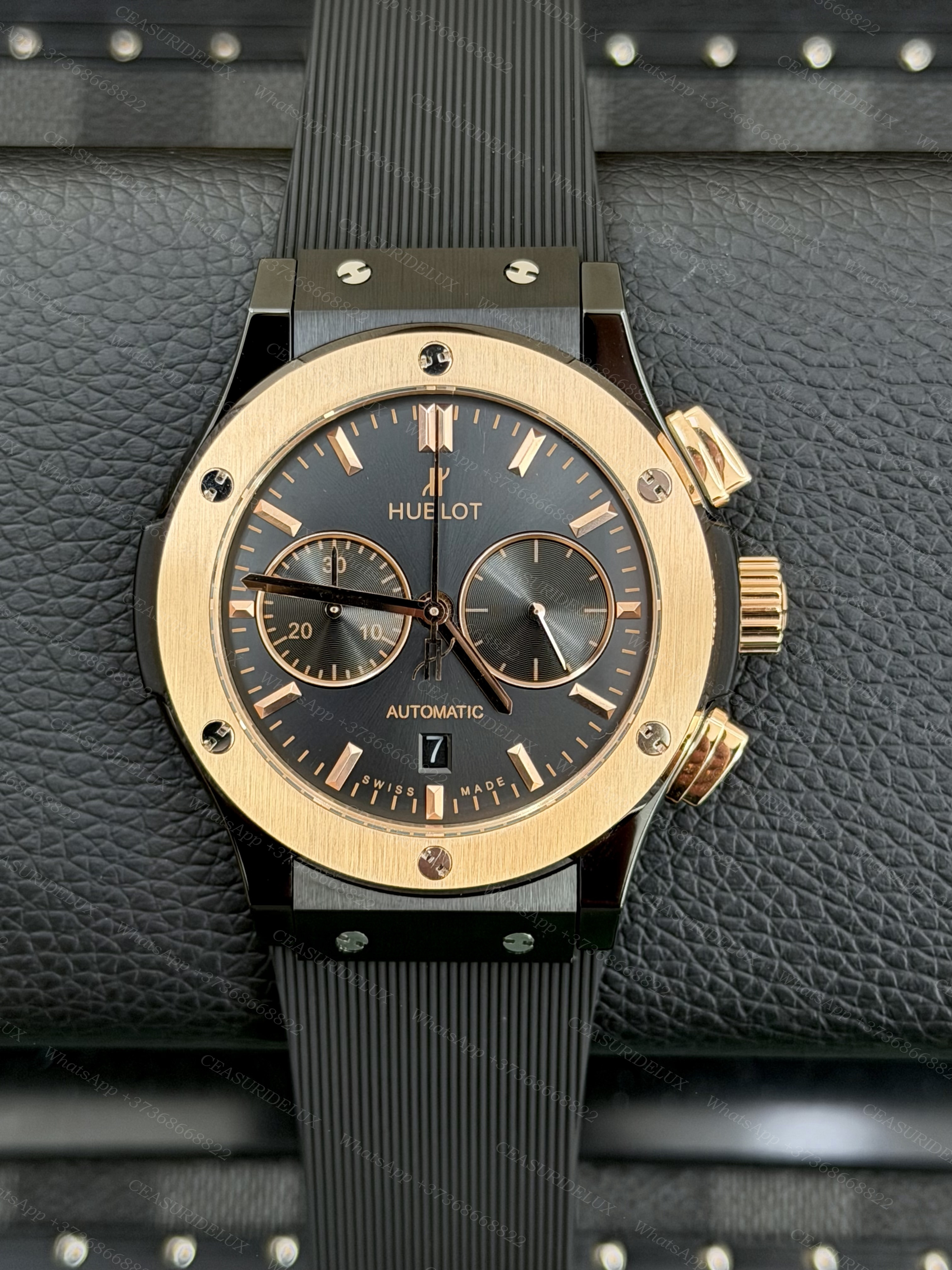 Hublot Classic Fusion Chronograph 45mm Black Ceramic + King Gold Bezel — Slate Dial + Rubber Strap (521.CO.1781.RX)