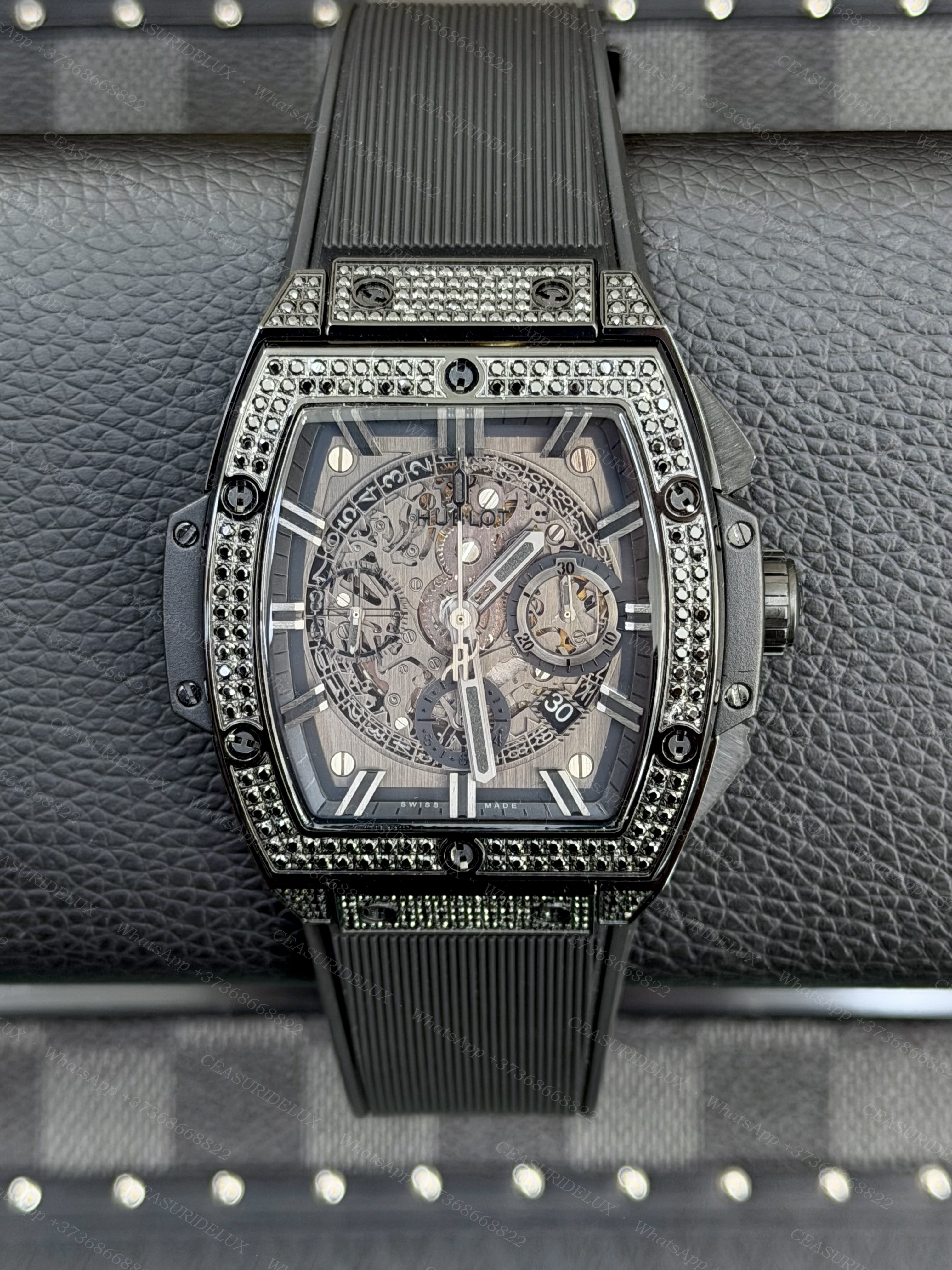 Hublot Spirit of Big Bang All Black Ceramic 42mm — Black Diamond Pavé, Skeleton Dial