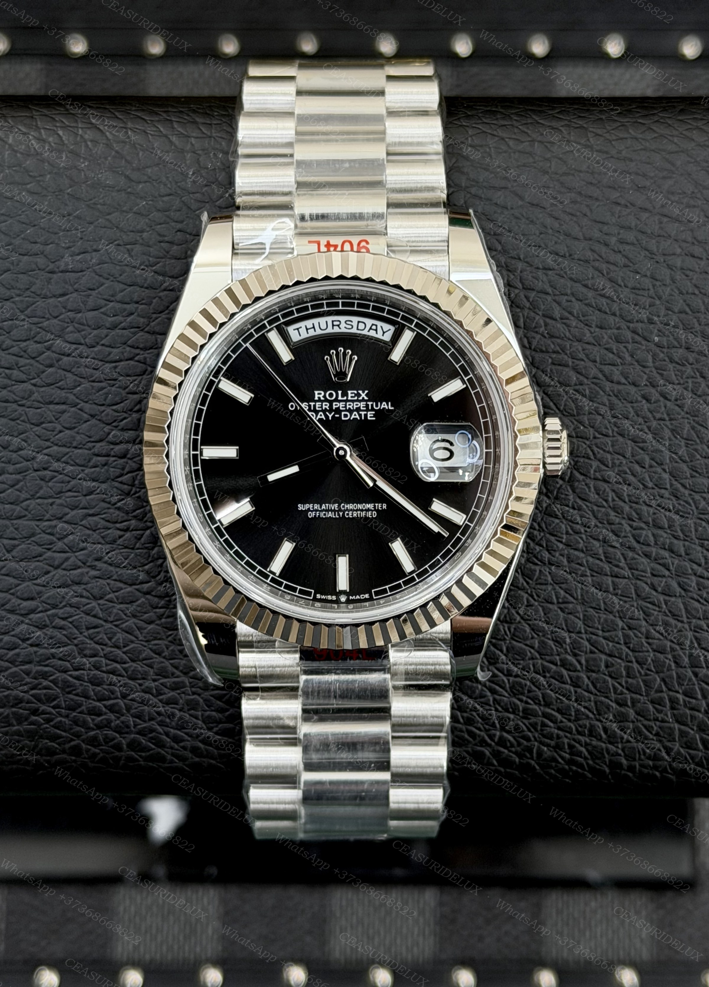 Rolex Day-Date 40 White Gold — Black Baton Dial + President (228239)