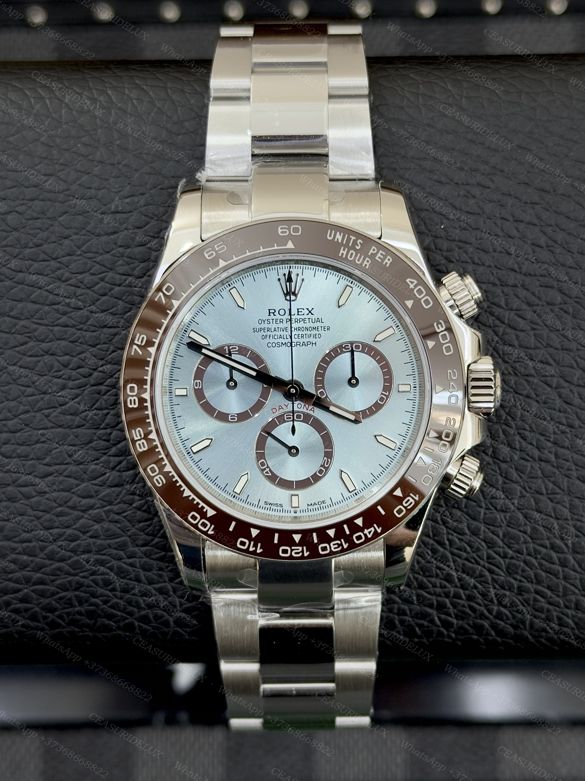 Rolex Rolex Cosmograph Daytona Ice Blue Dial Brown Ceramic Bezel Oyster Bracelet – Platinum 950, 40 mm, Ref. 126506 (4131) Background